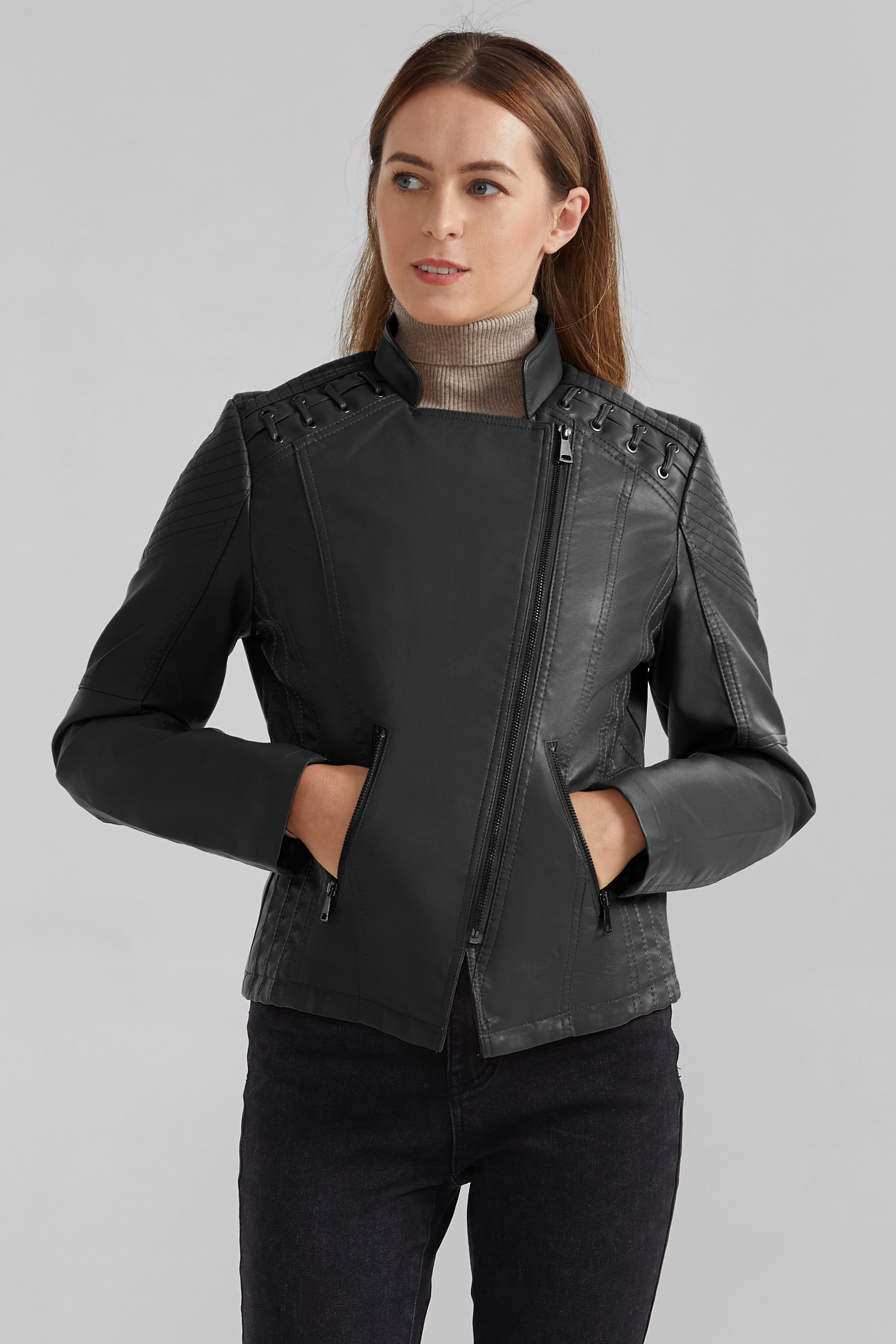 Cropped Slim Fit Faux Leather Jacket