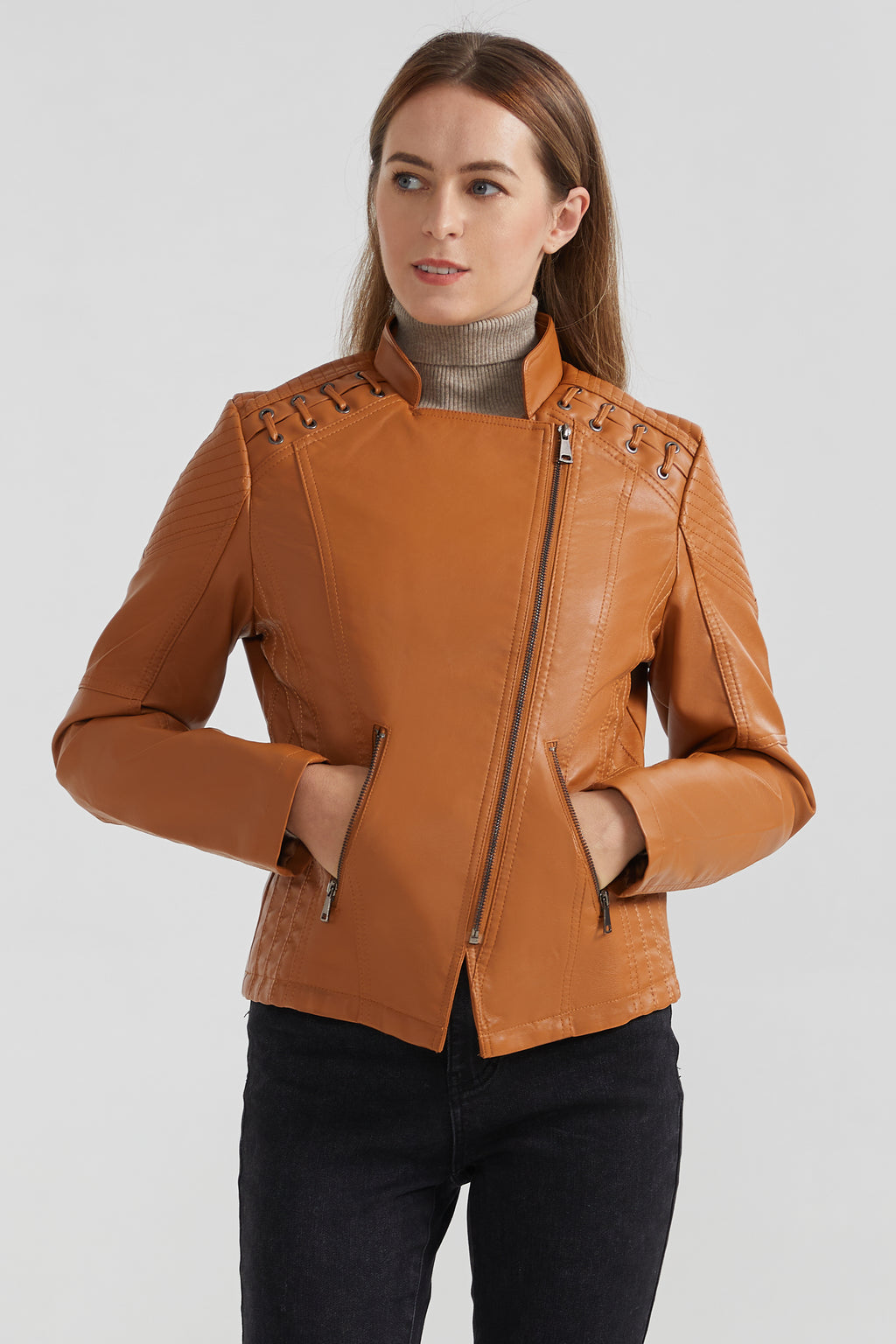 Cropped Slim Fit Faux Leather Jacket