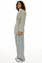 Wool Blend Mid-Length Lapel Coat - Slim Fit