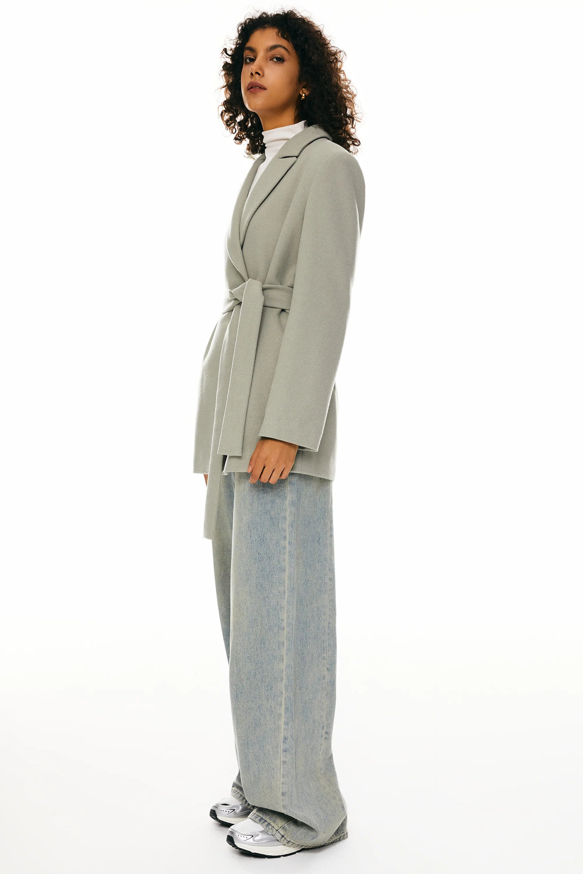 Wool Blend Mid-Length Lapel Coat - Slim Fit