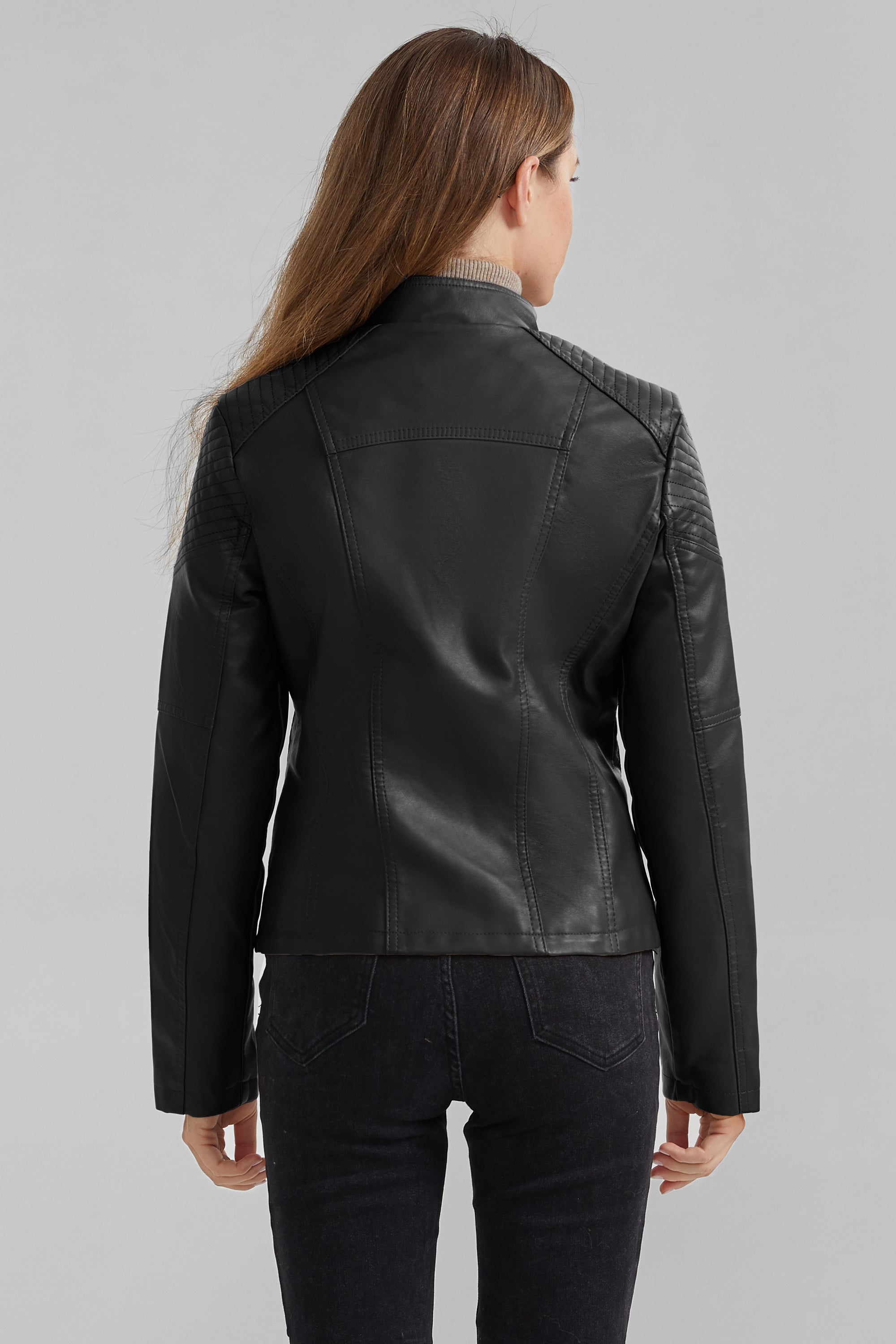 Cropped Slim Fit Faux Leather Jacket