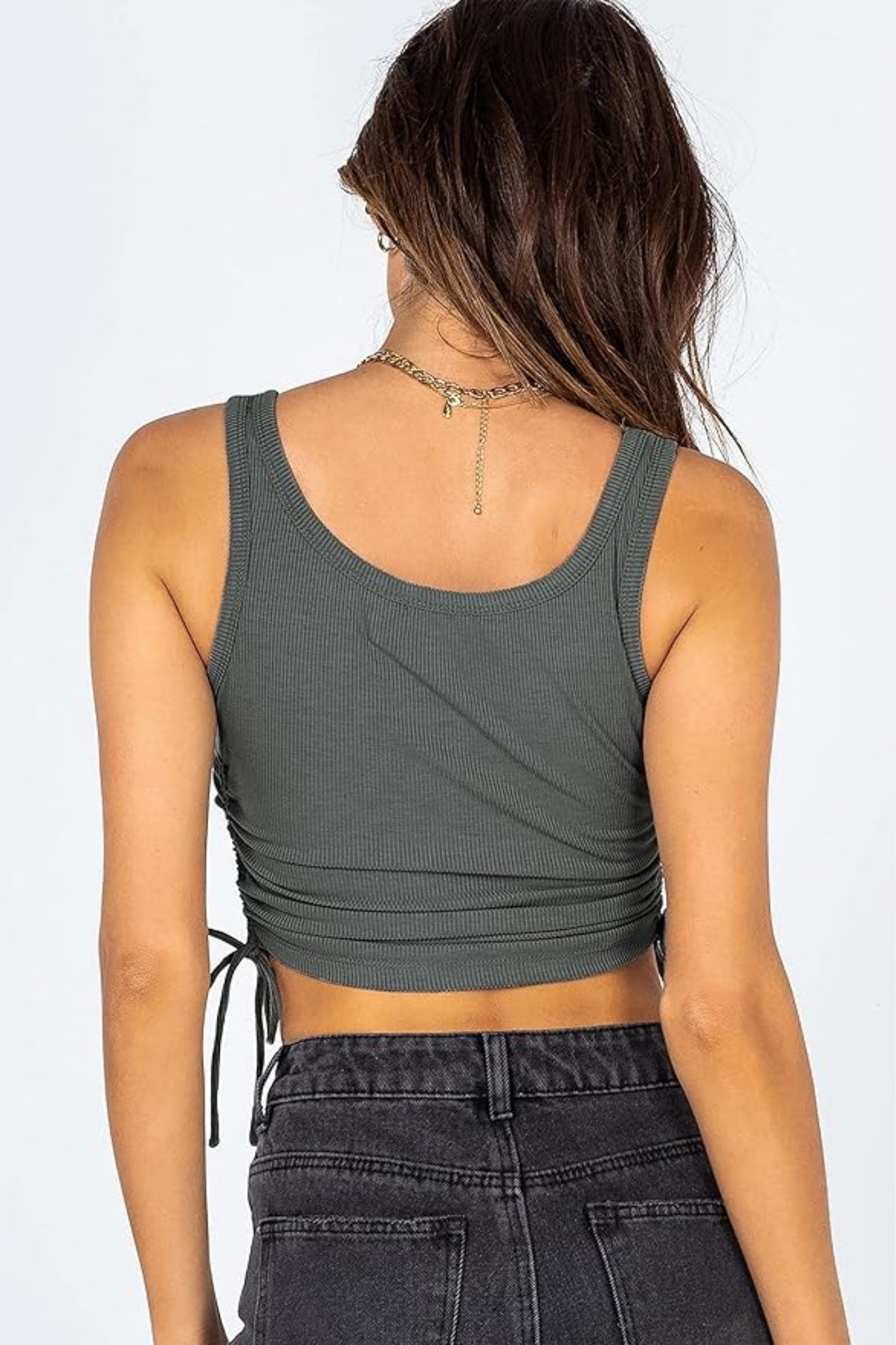 Ribbed Drawstring Crop Tank