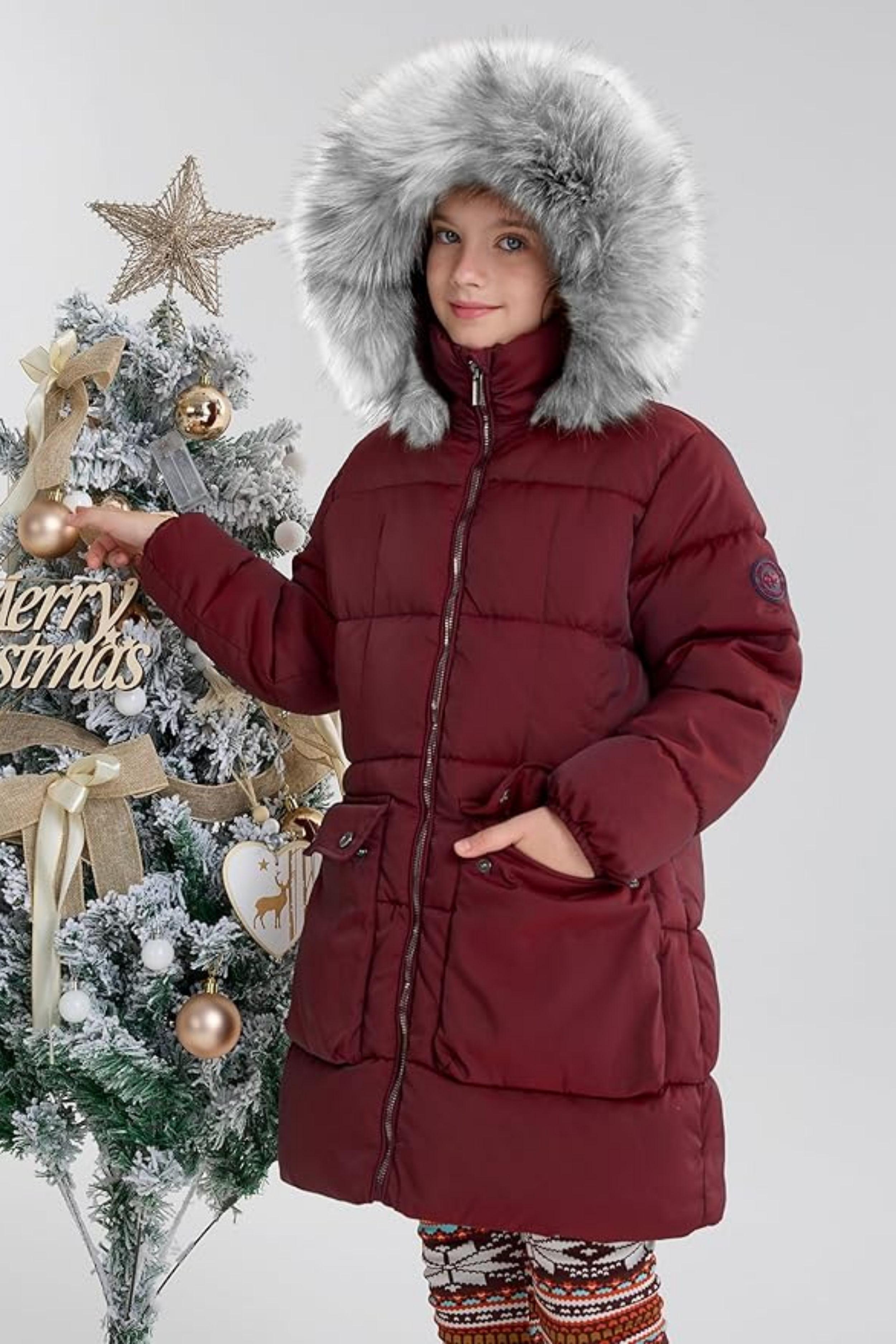 Girls Puffer Winter Coat Faux-Down Heavyweight Snow Parka