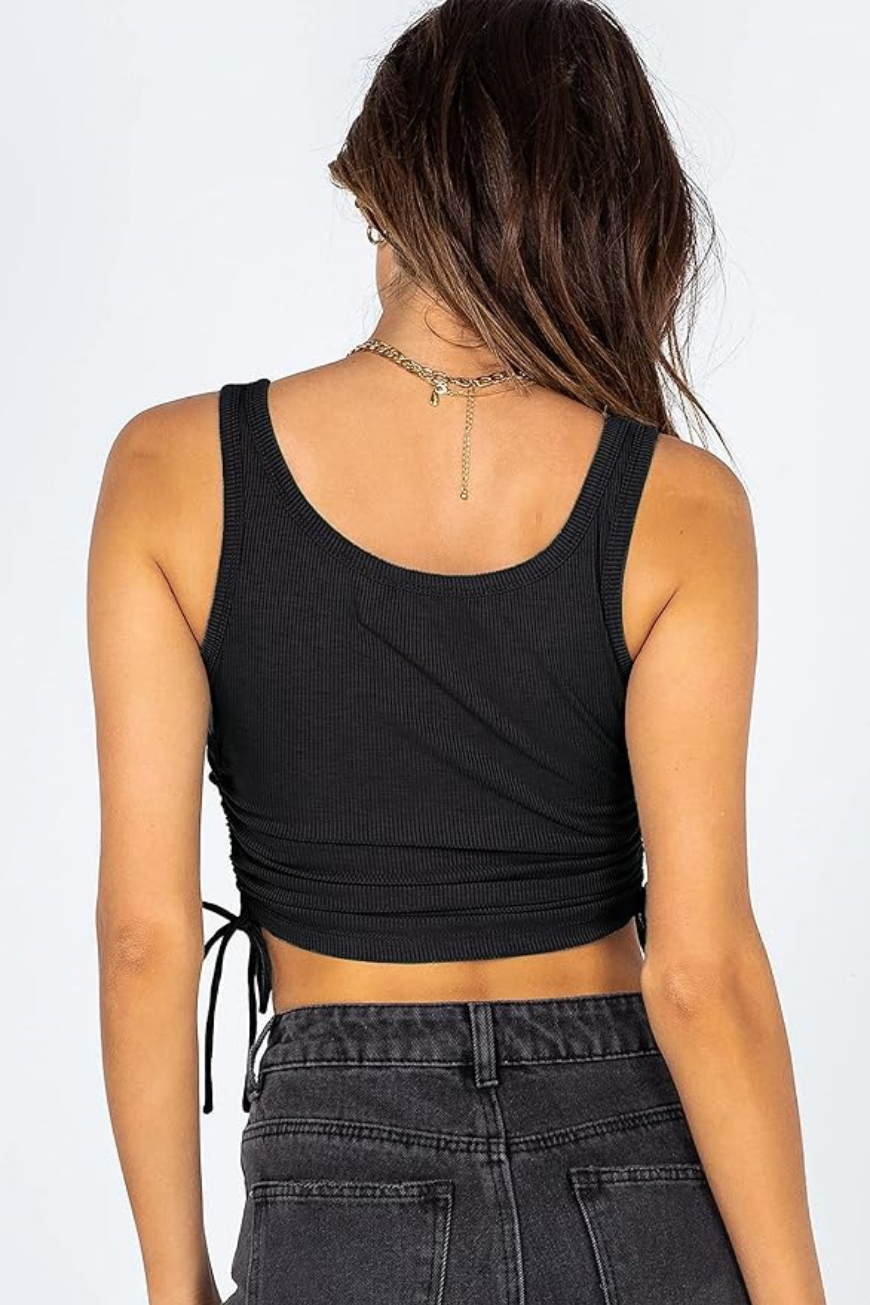 Ribbed Drawstring Crop Tank