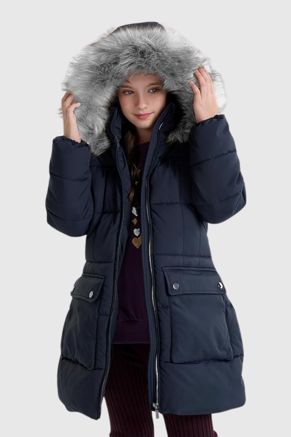 Girls Puffer Winter Coat Faux-Down Heavyweight Snow Parka
