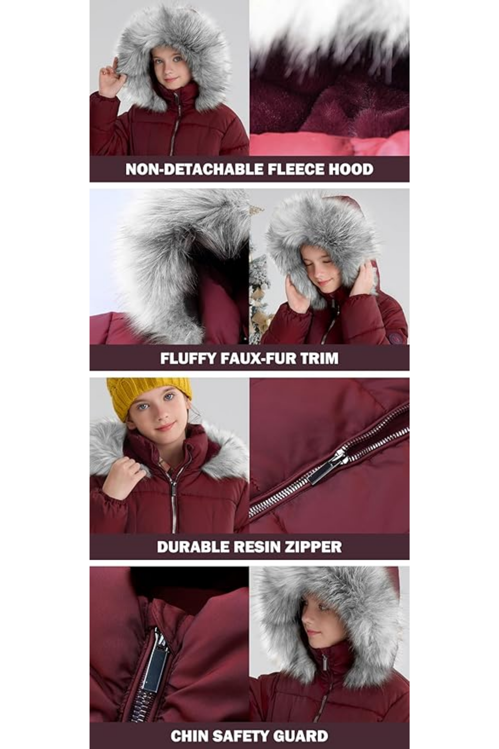 Girls Puffer Winter Coat Faux-Down Heavyweight Snow Parka