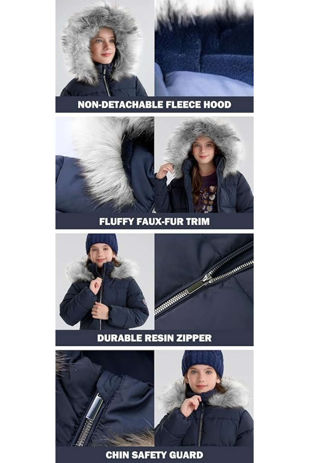 Girls Puffer Winter Coat Faux-Down Heavyweight Snow Parka