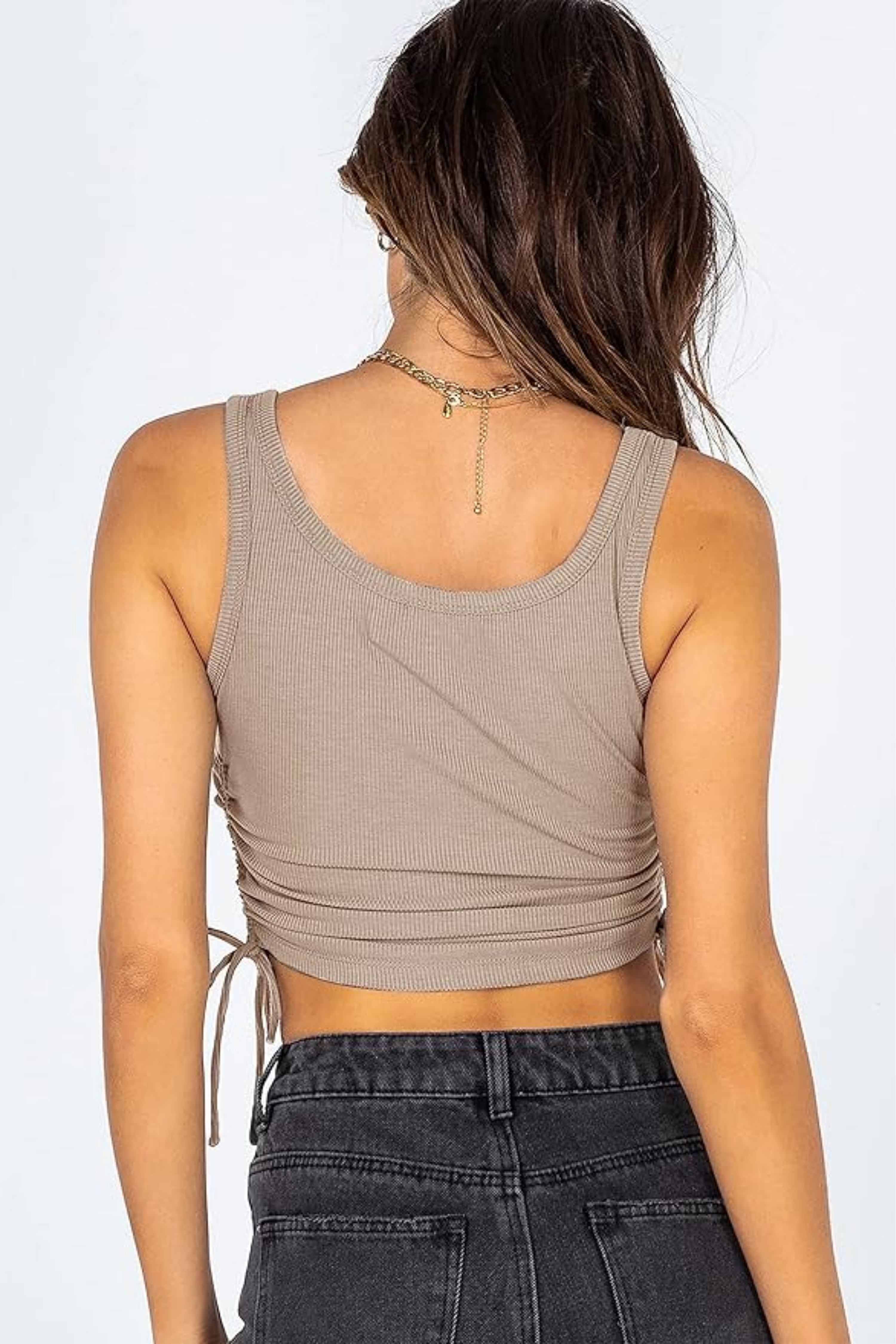 Ribbed Drawstring Crop Tank
