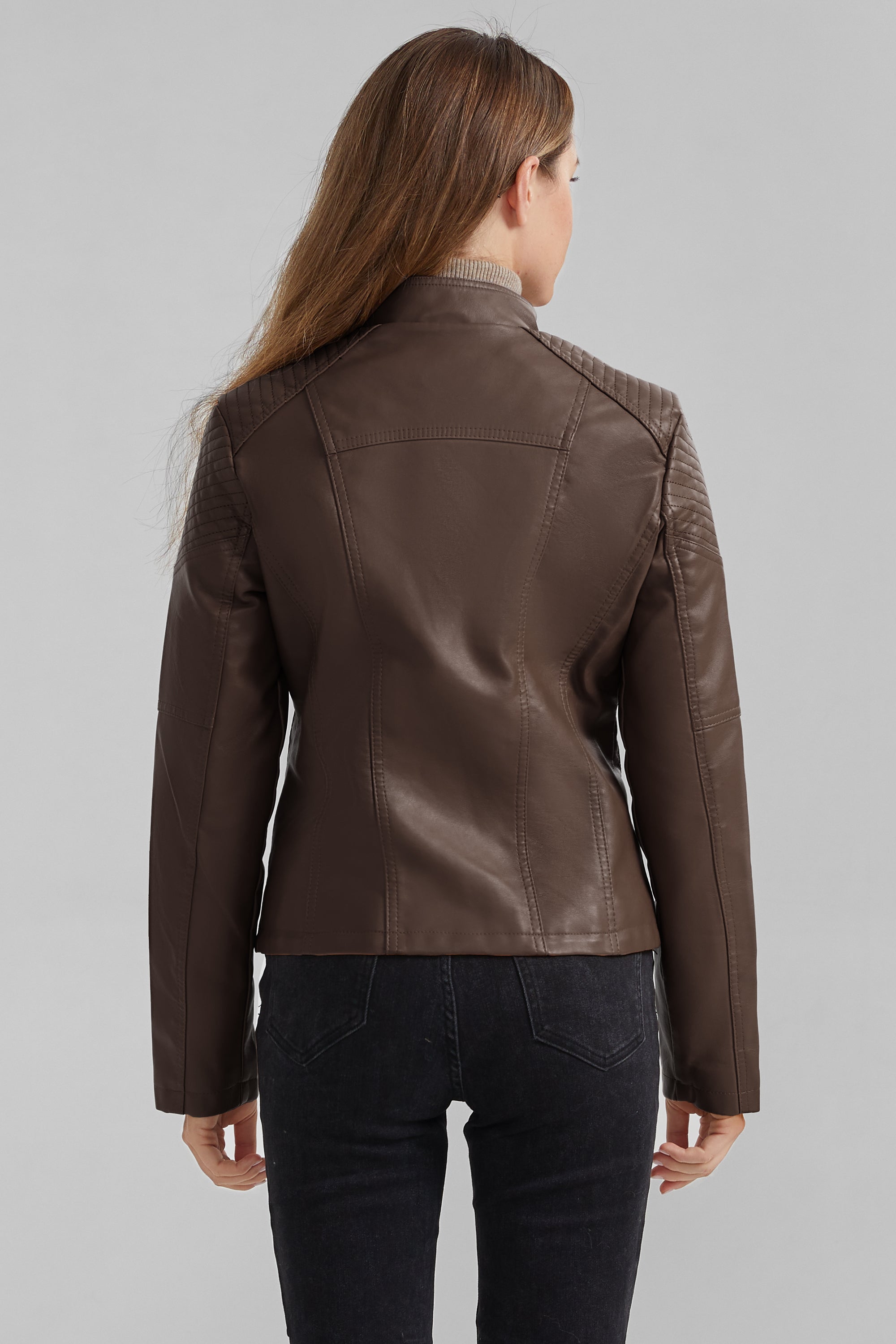 Cropped Slim Fit Faux Leather Jacket