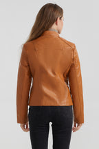 Cropped Slim Fit Faux Leather Jacket