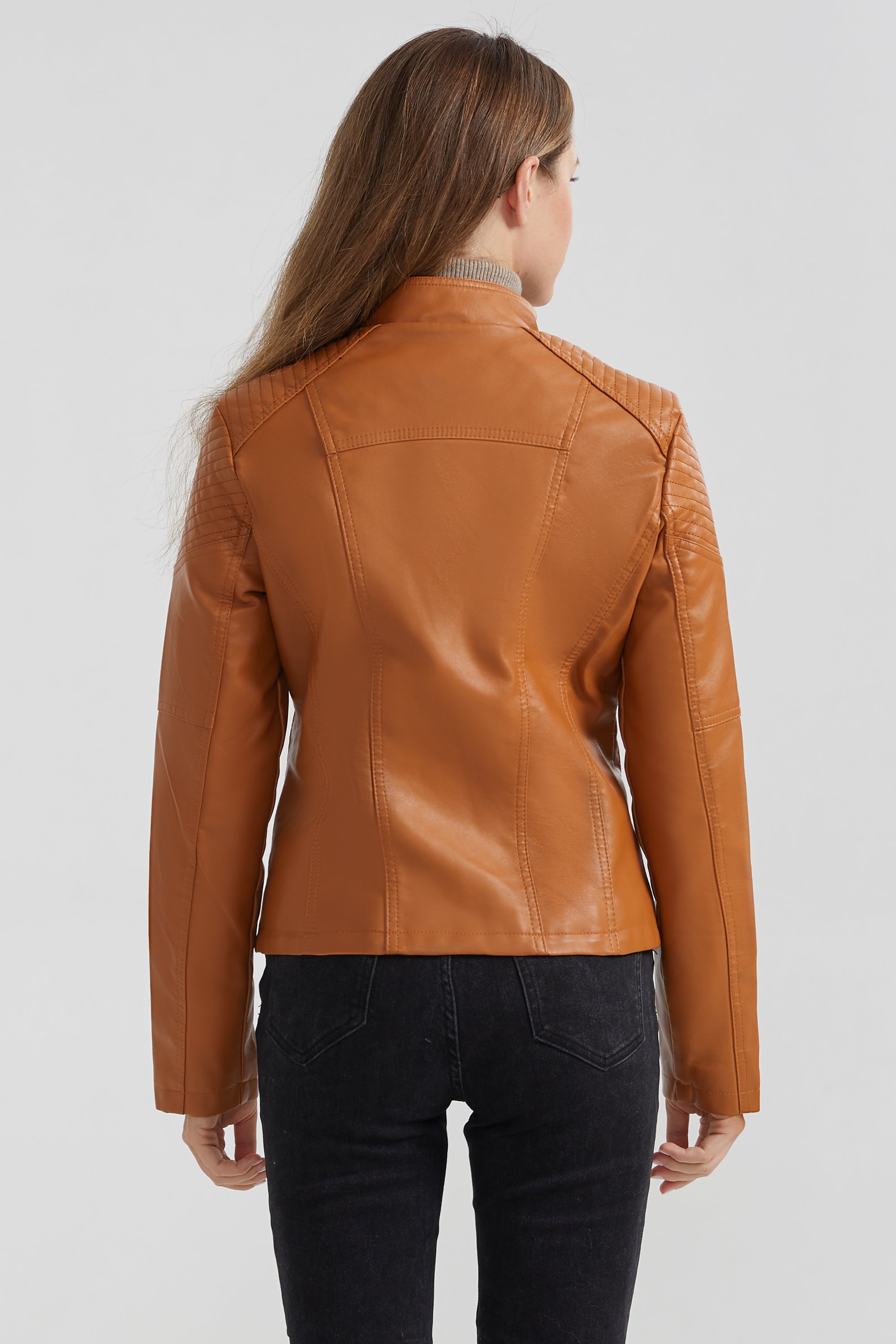 Cropped Slim Fit Faux Leather Jacket