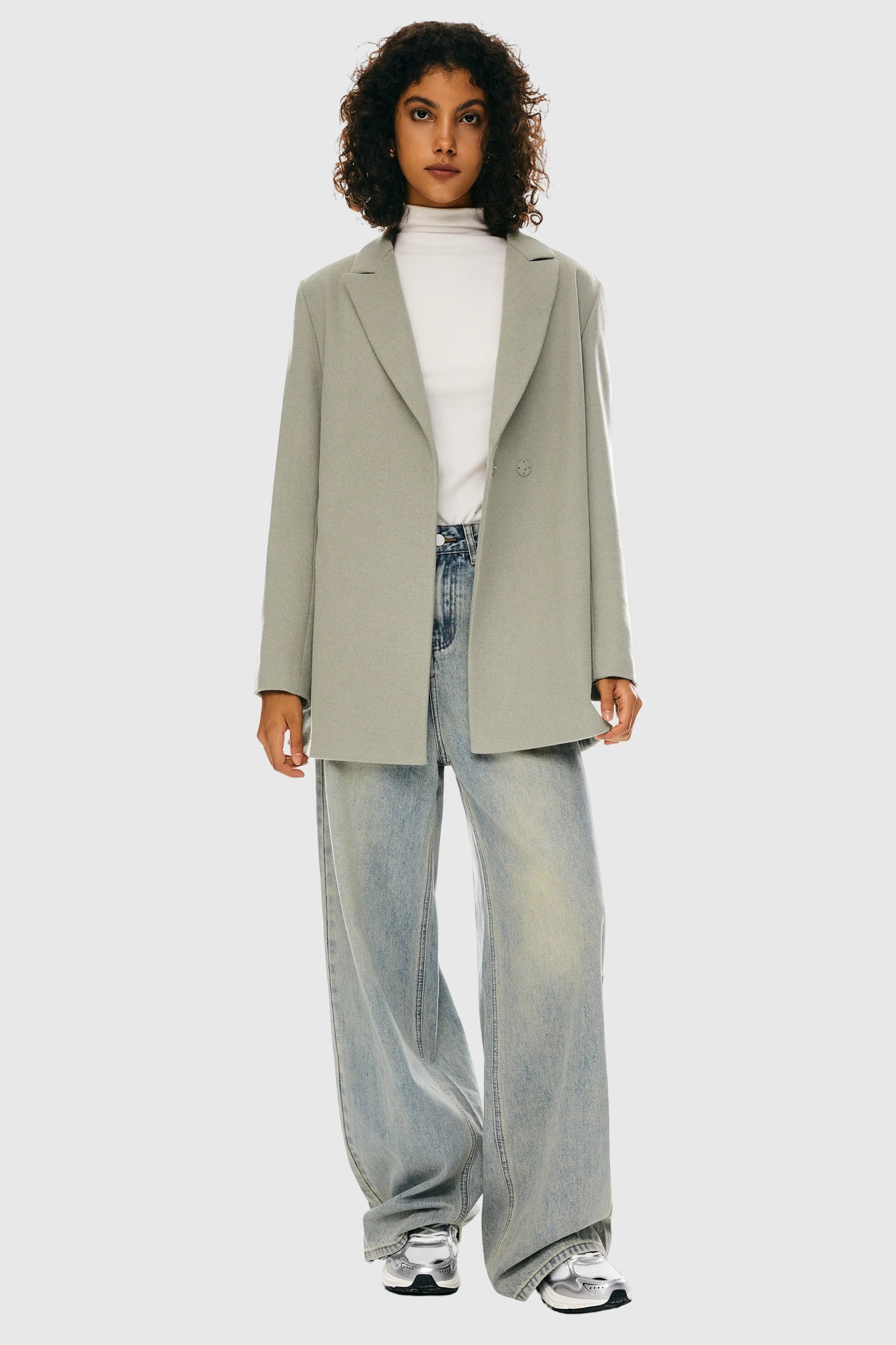 Wool Blend Mid-Length Lapel Coat - Slim Fit