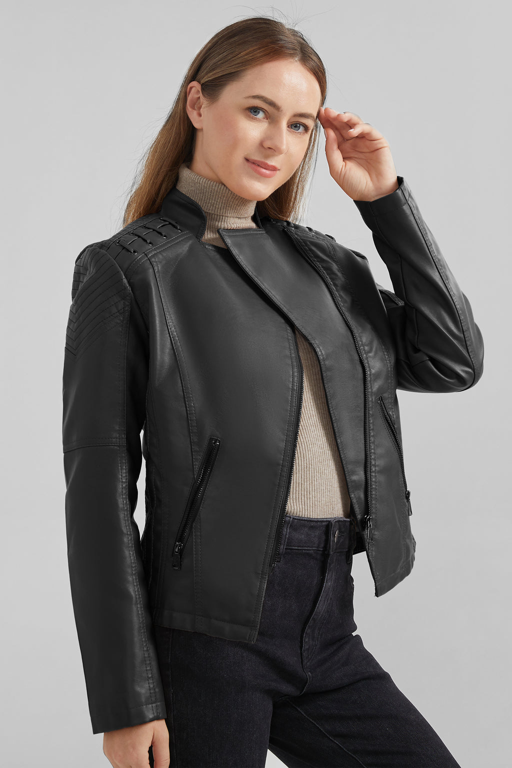 Cropped Slim Fit Faux Leather Jacket