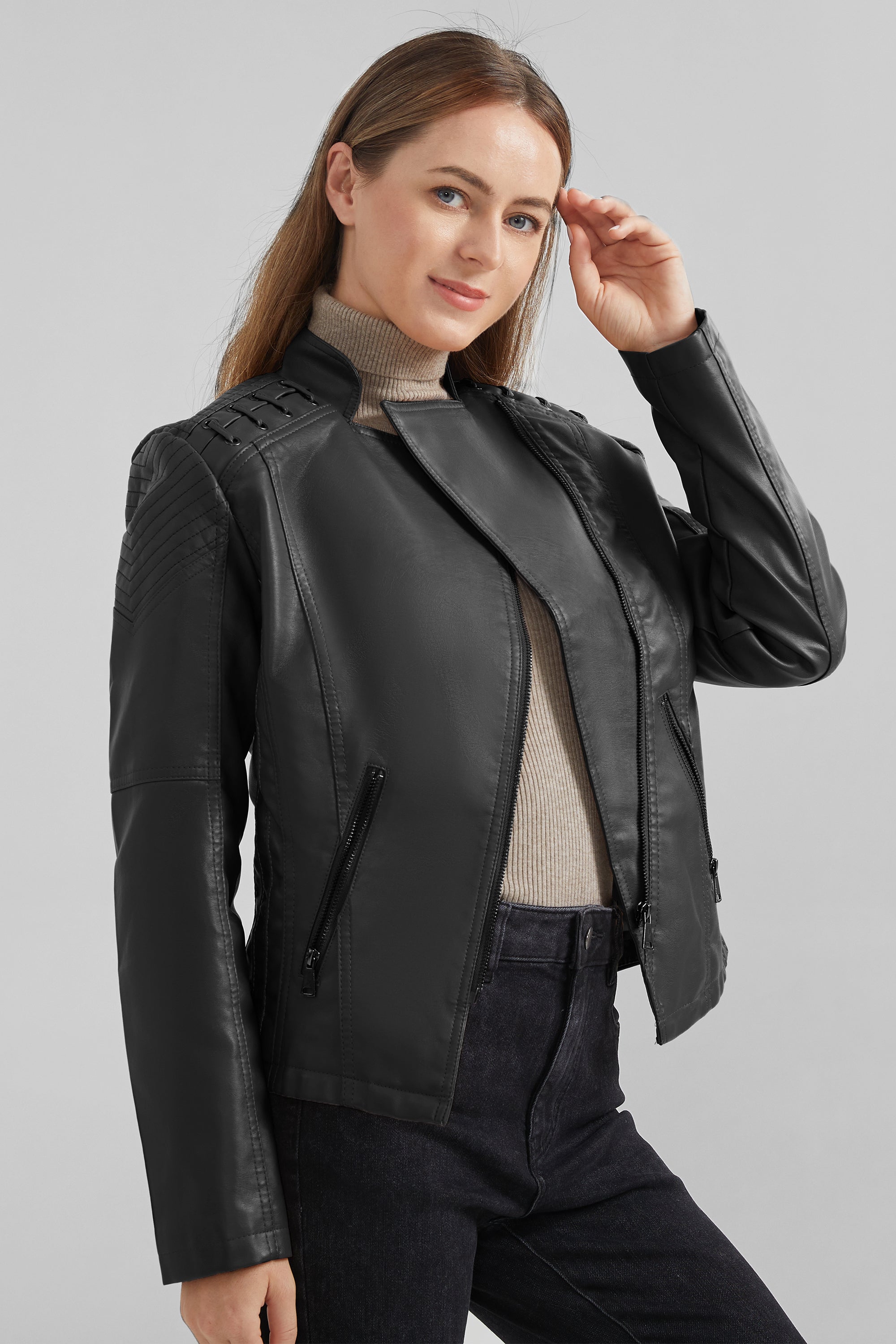 Cropped Slim Fit Faux Leather Jacket