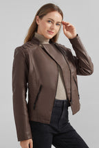 Cropped Slim Fit Faux Leather Jacket