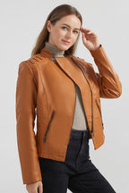 Cropped Slim Fit Faux Leather Jacket