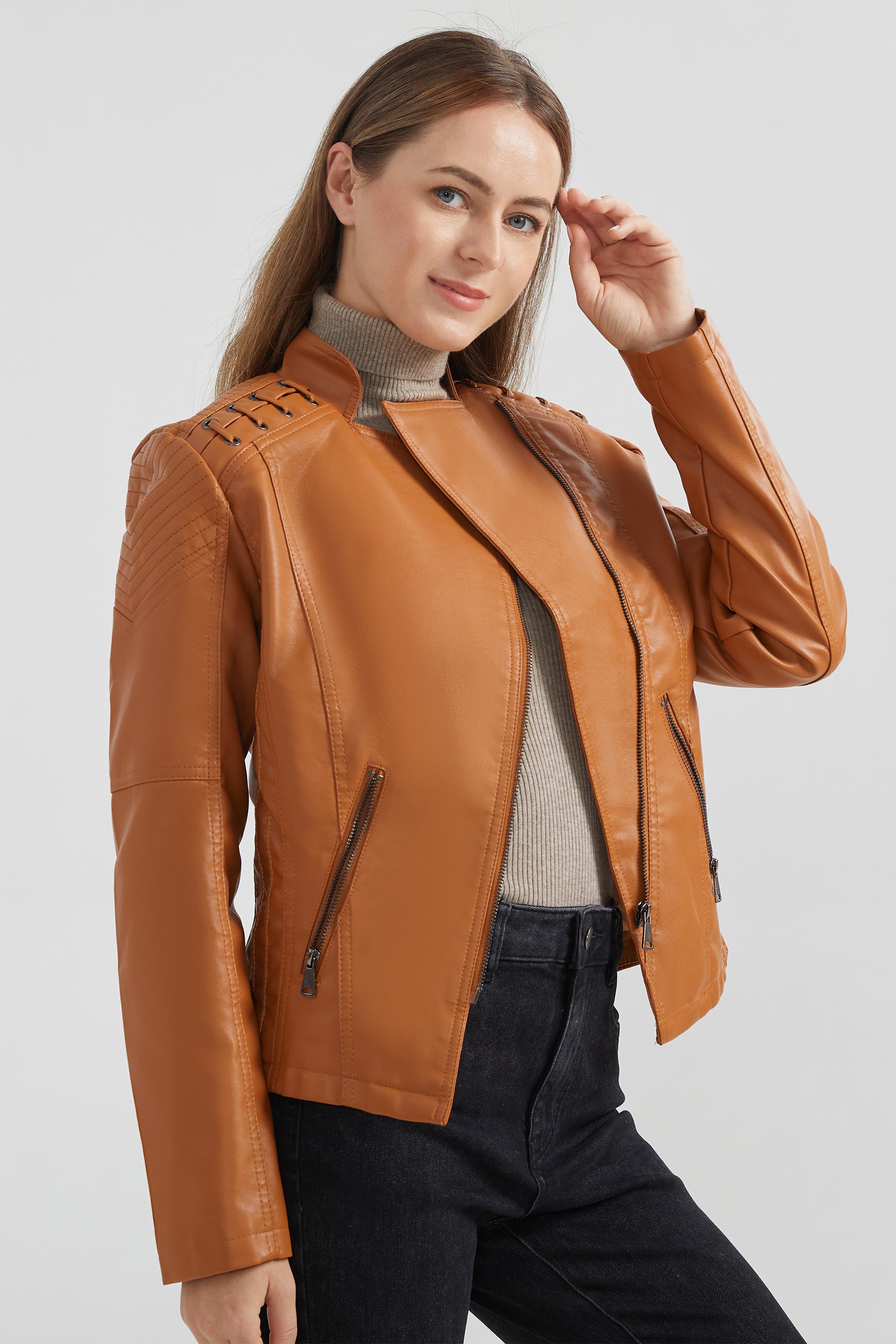 Cropped Slim Fit Faux Leather Jacket
