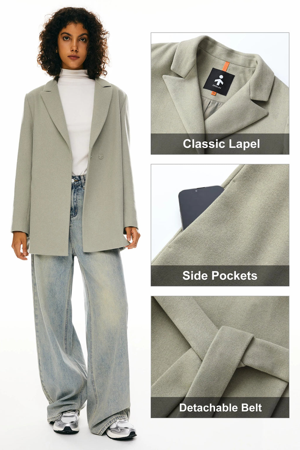 Wool Blend Mid-Length Lapel Coat - Slim Fit