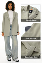 Wool Blend Mid-Length Lapel Coat - Slim Fit