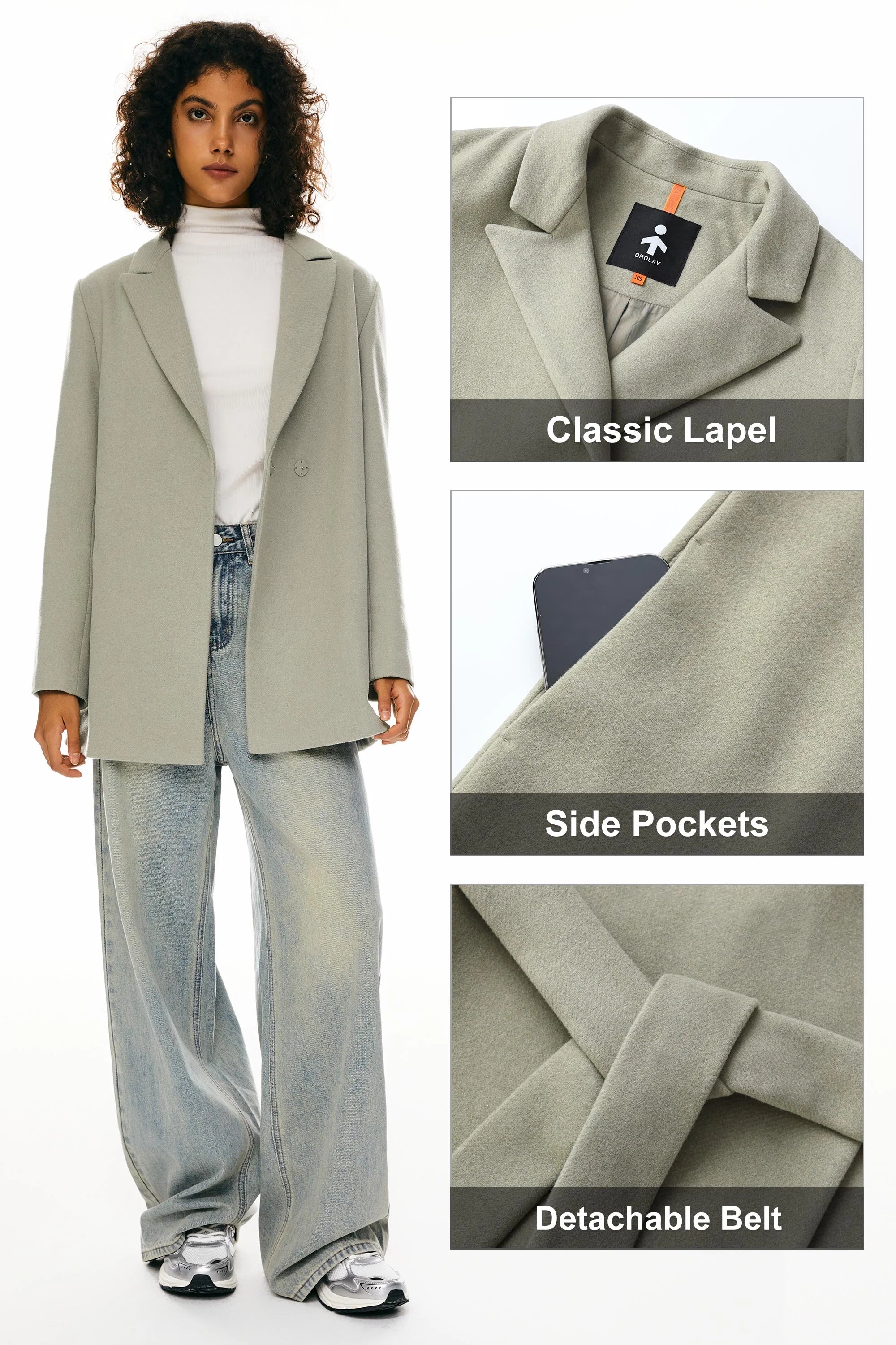 Wool Blend Mid-Length Lapel Coat - Slim Fit