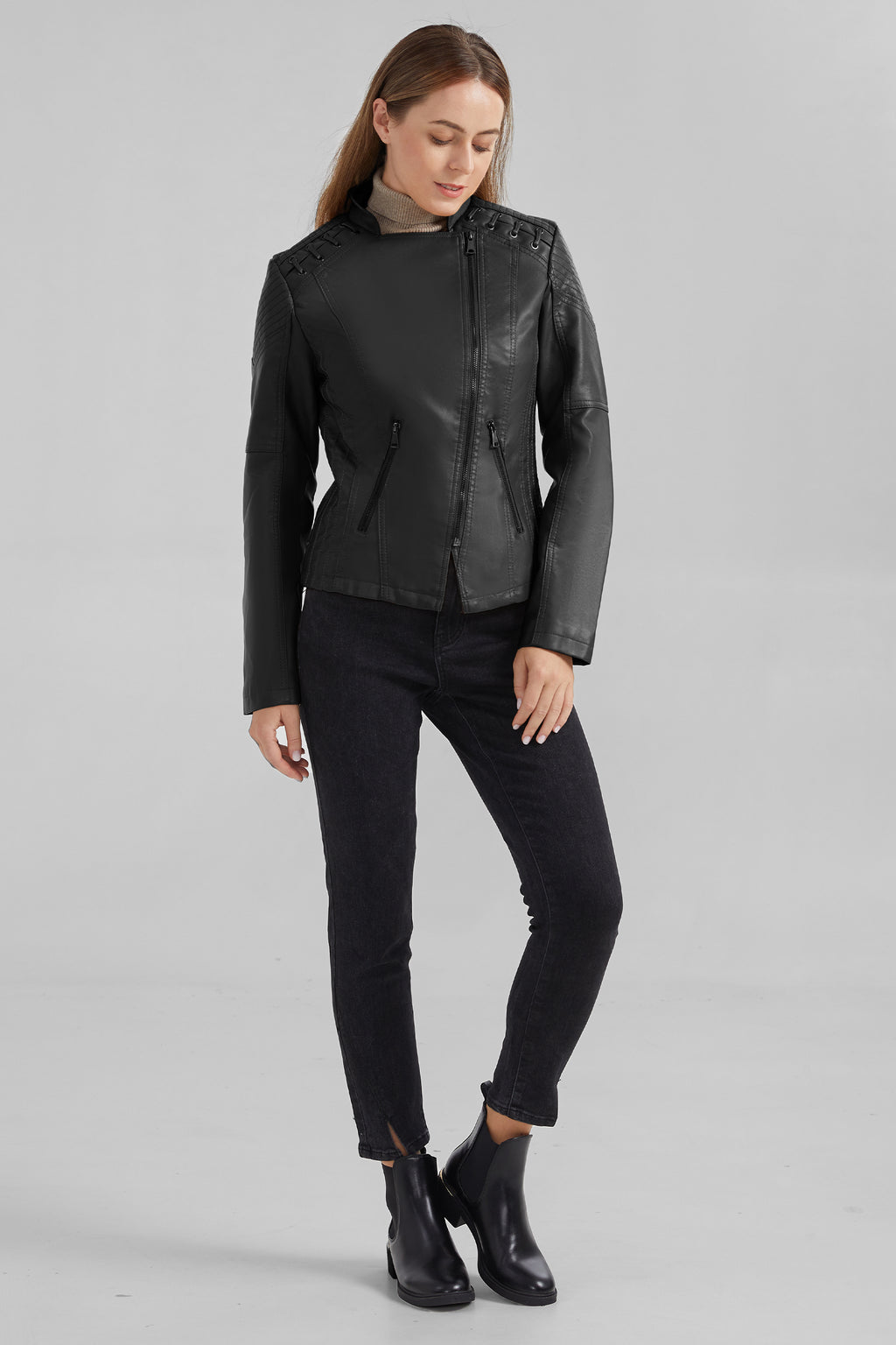 Cropped Slim Fit Faux Leather Jacket