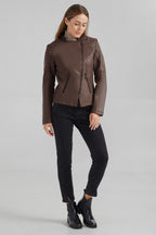 Cropped Slim Fit Faux Leather Jacket