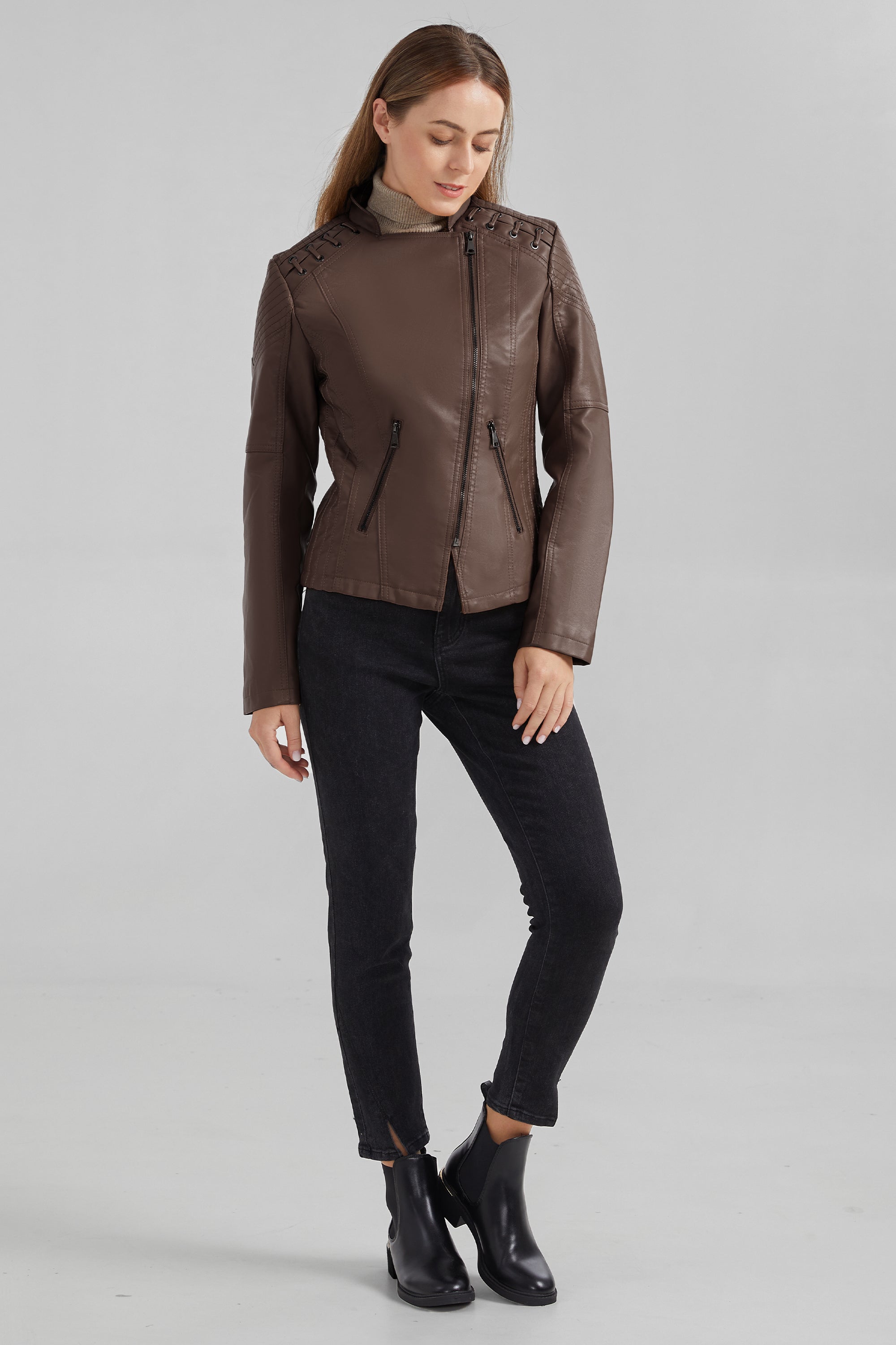 Cropped Slim Fit Faux Leather Jacket