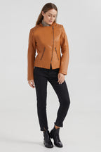 Cropped Slim Fit Faux Leather Jacket