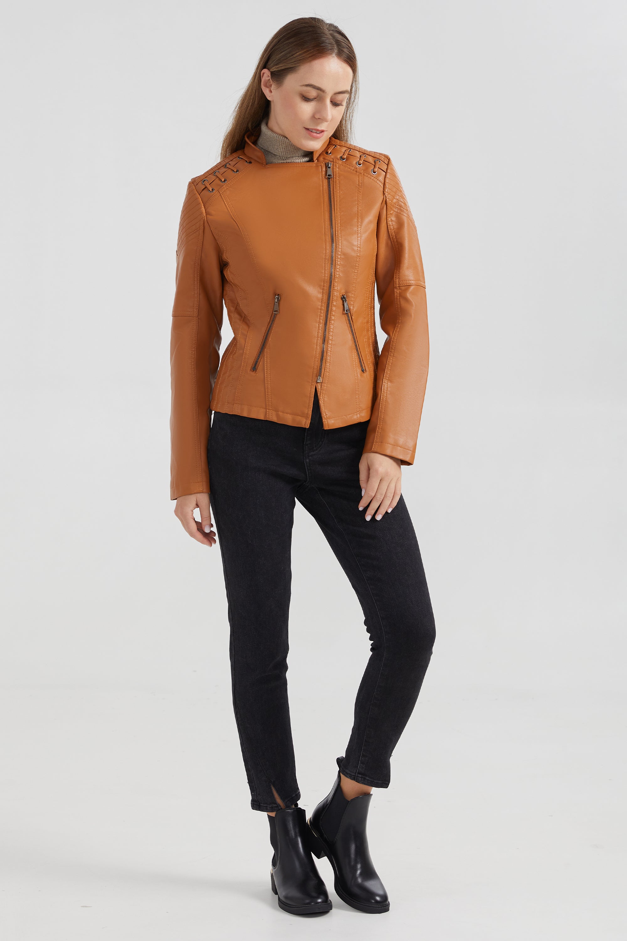 Cropped Slim Fit Faux Leather Jacket