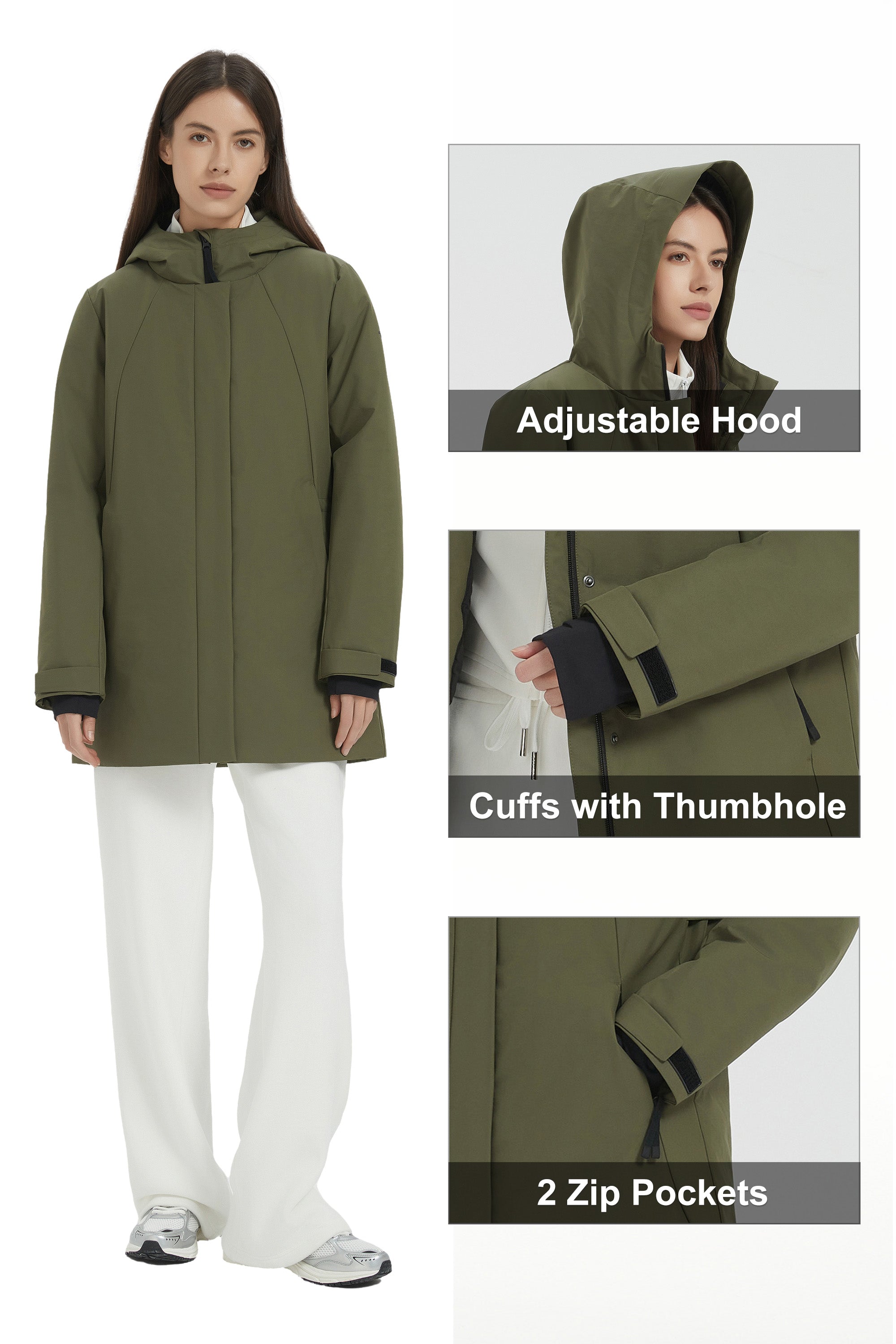 Hooded Winter Warm Parka Jacket Full Zip Lightweight