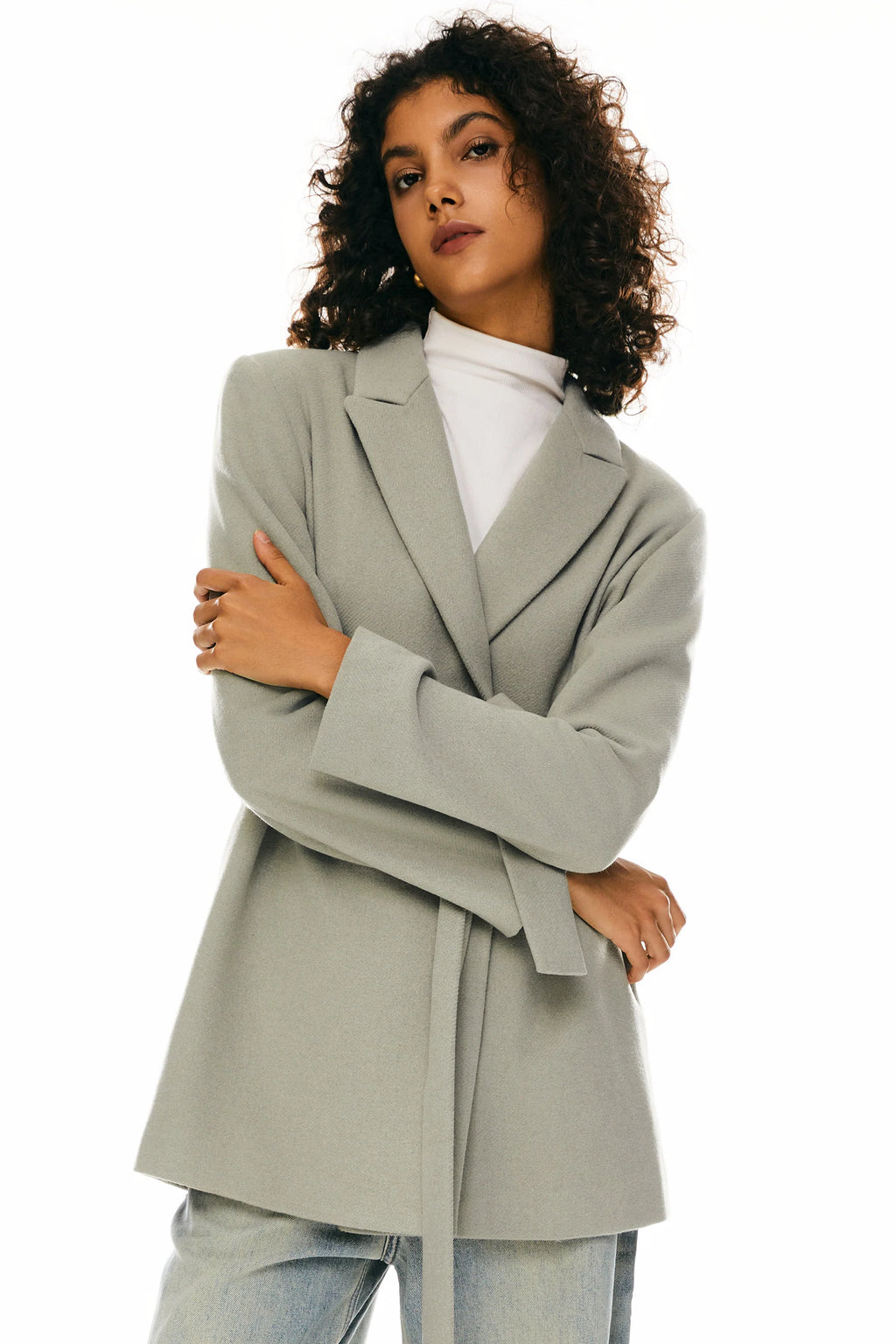 Wool Blend Mid-Length Lapel Coat - Slim Fit