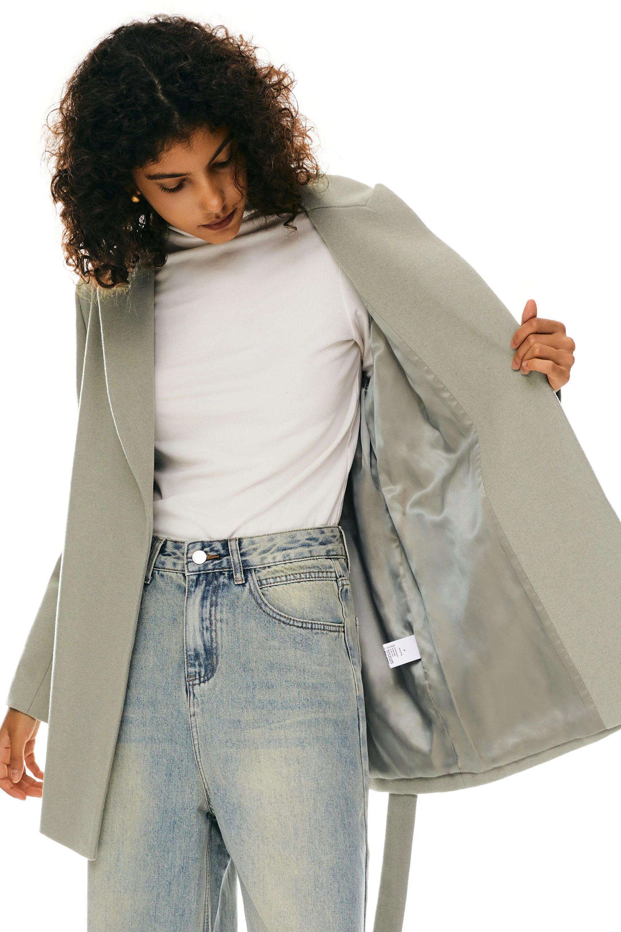 Wool Blend Mid-Length Lapel Coat - Slim Fit