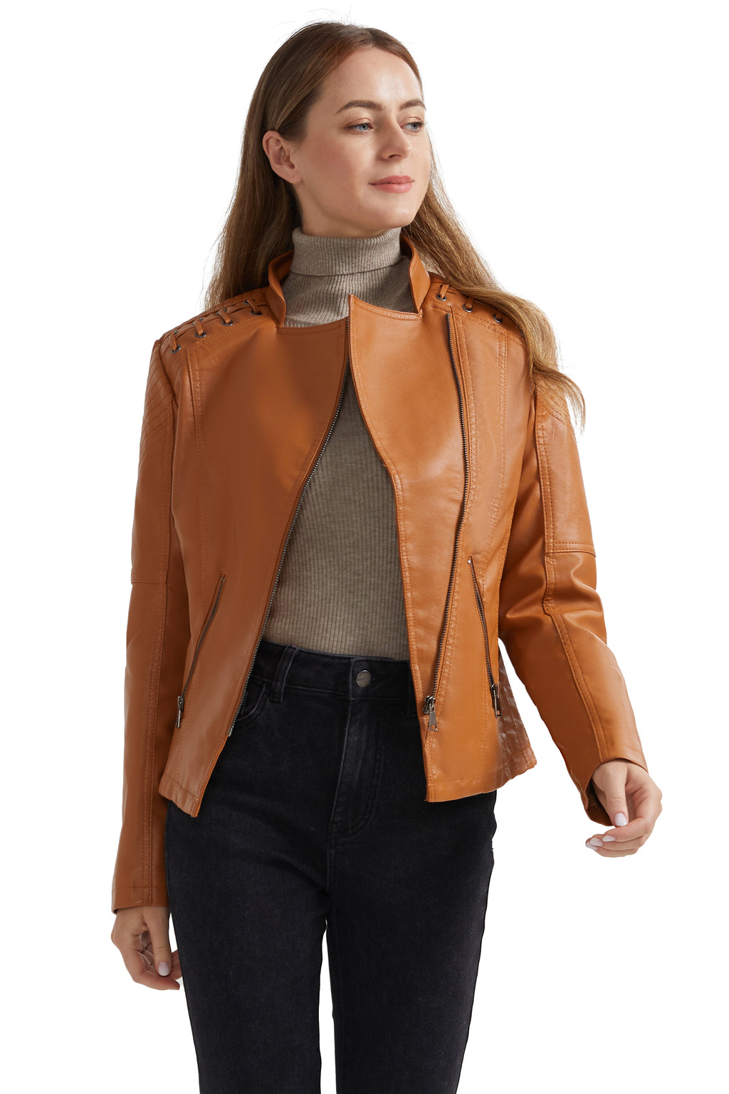 Cropped Slim Fit Faux Leather Jacket