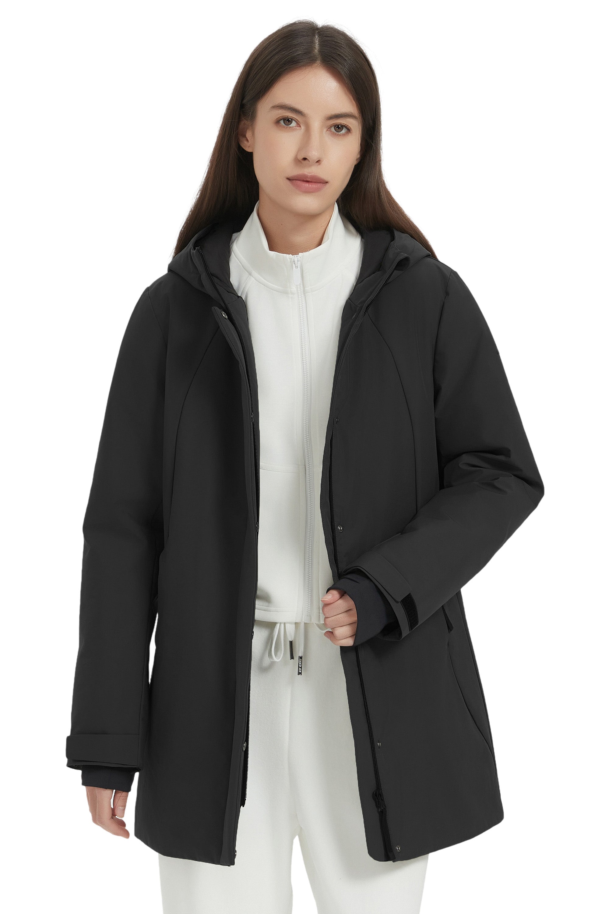 Hooded Winter Warm Parka Jacket Full Zip Lightweight
