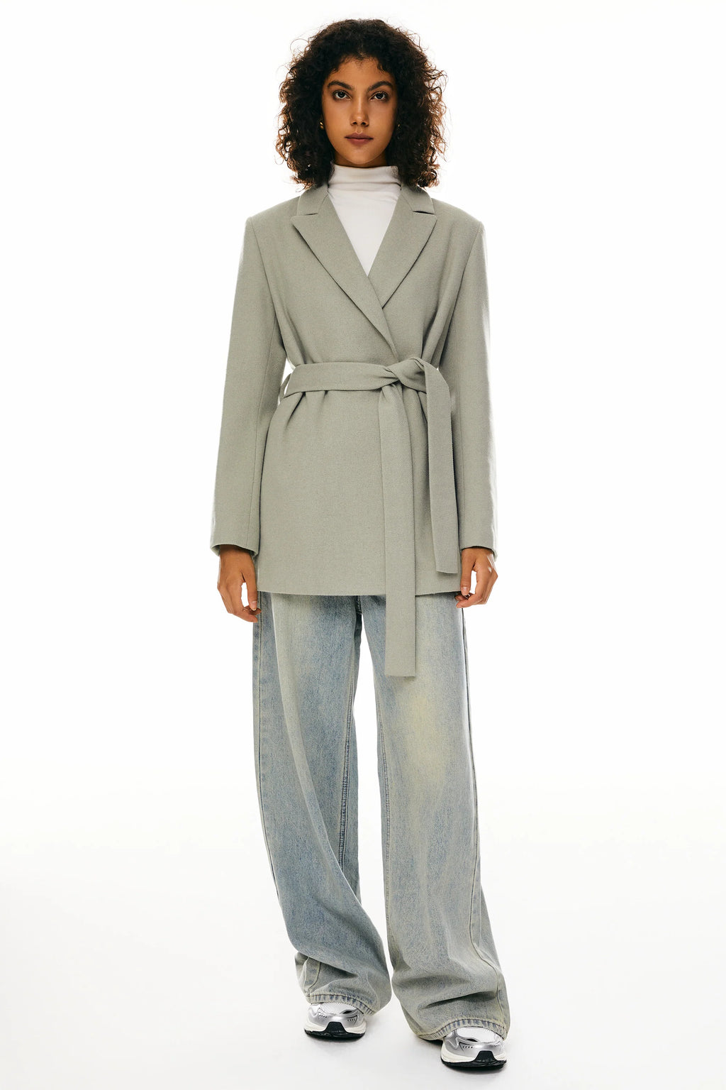 Wool Blend Mid-Length Lapel Coat - Slim Fit