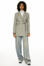 Wool Blend Mid-Length Lapel Coat - Slim Fit