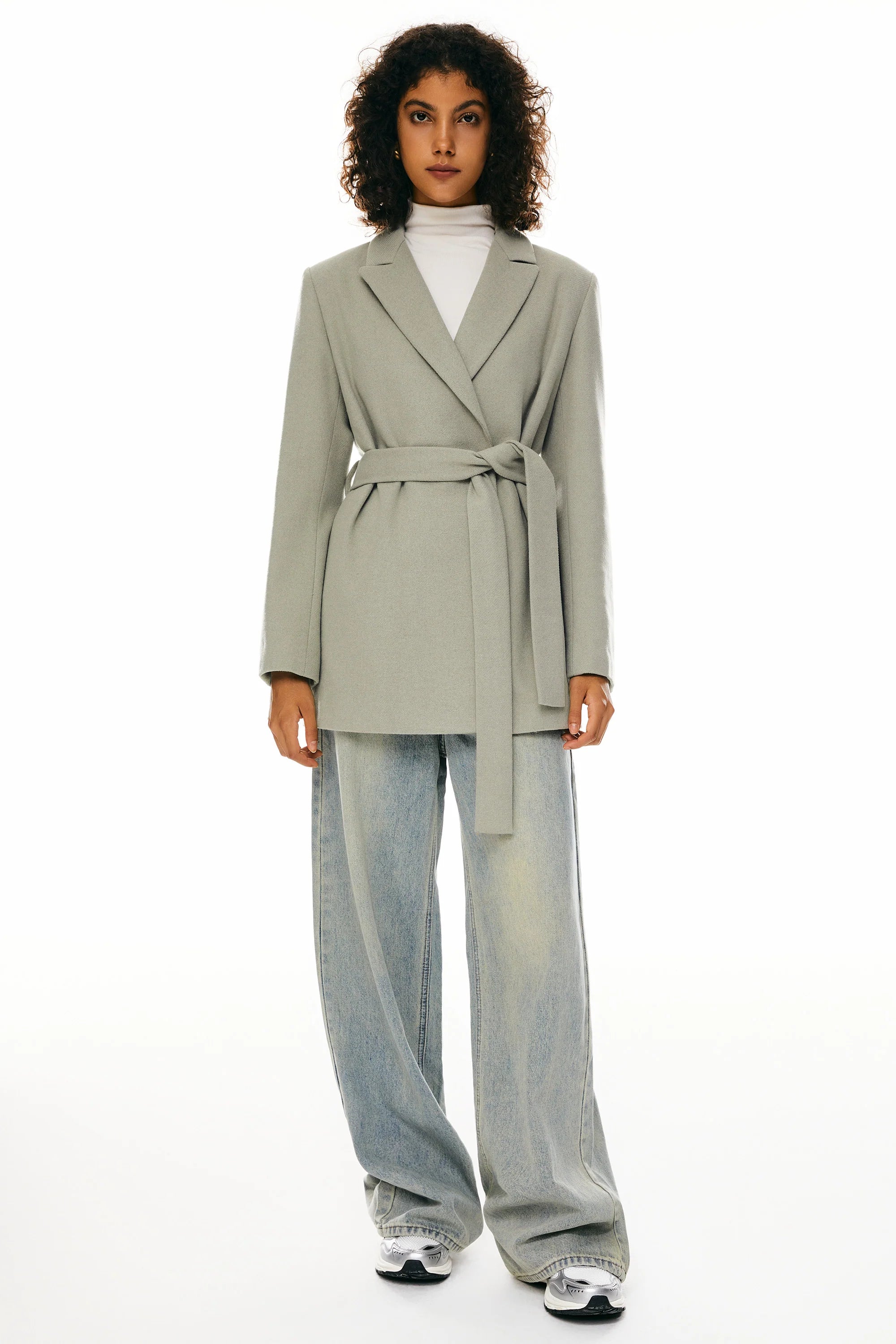Wool Blend Mid-Length Lapel Coat - Slim Fit
