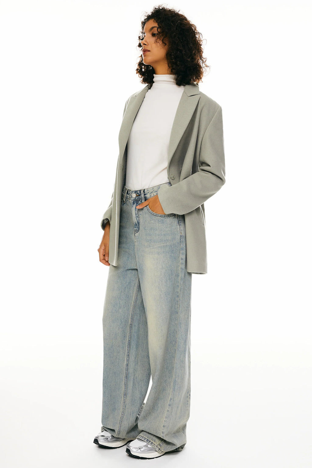 Wool Blend Mid-Length Lapel Coat - Slim Fit