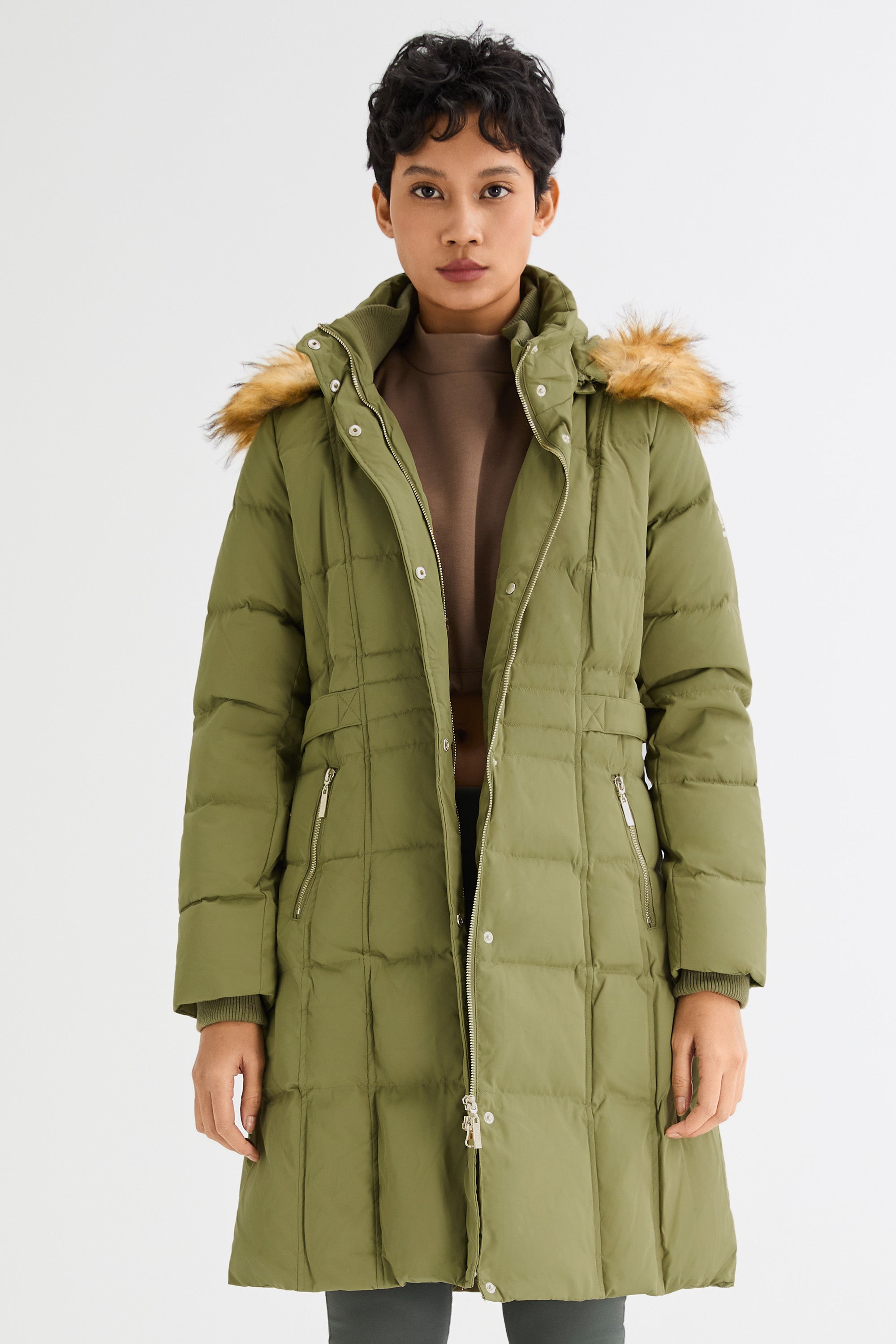 Long Faux Fur Hooded Down Coat