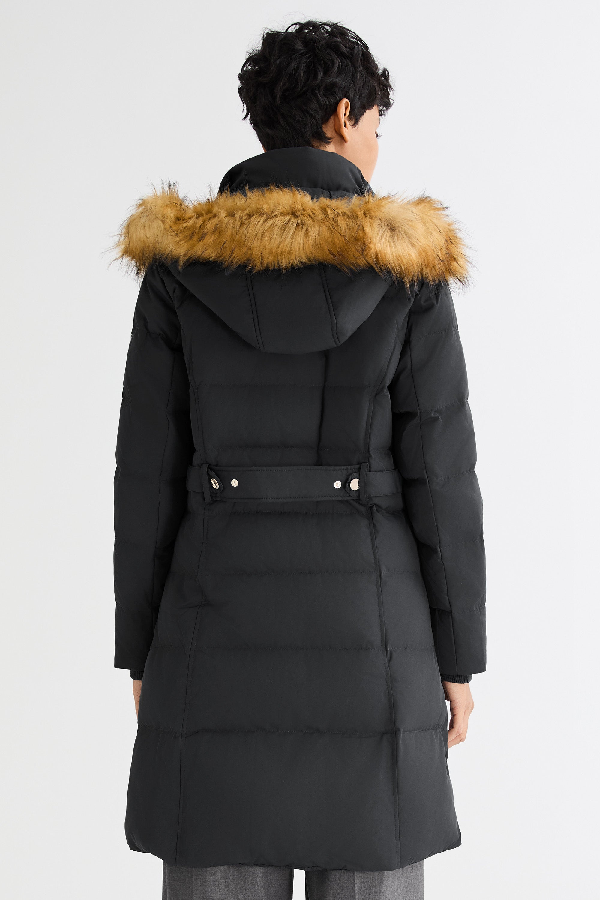 Long Faux Fur Hooded Down Coat