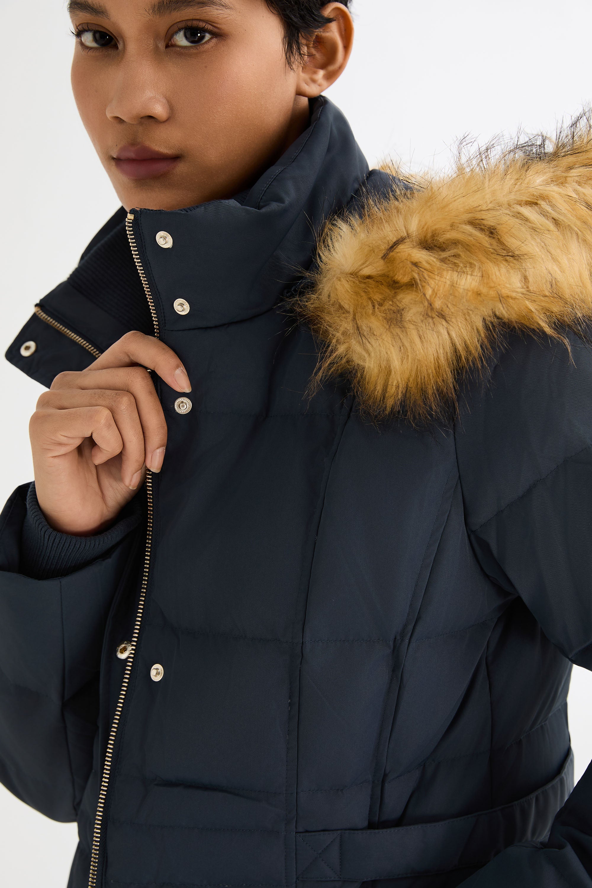 Long Faux Fur Hooded Down Coat