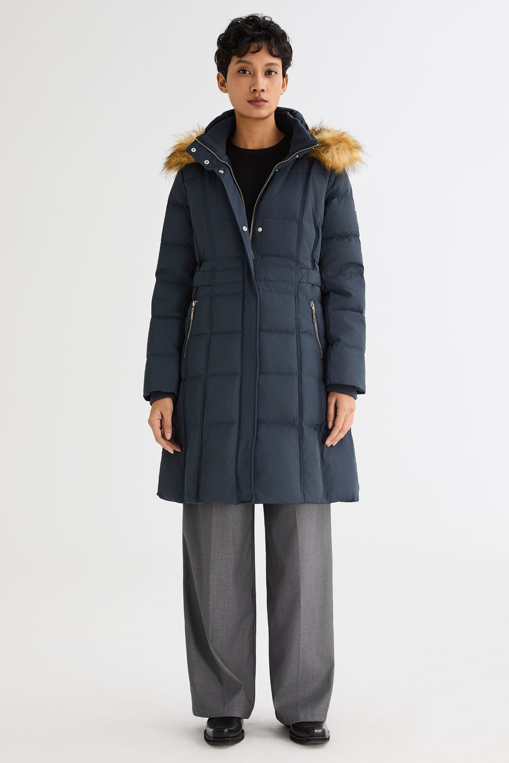 Long Faux Fur Hooded Down Coat