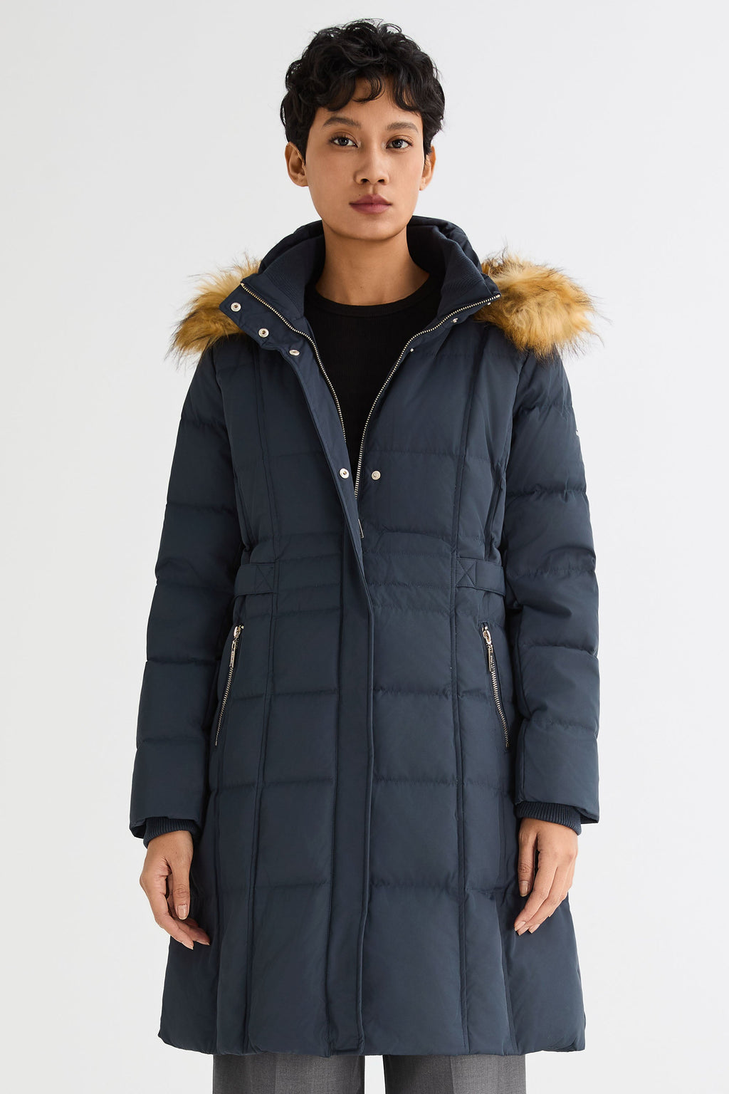 Long Faux Fur Hooded Down Coat