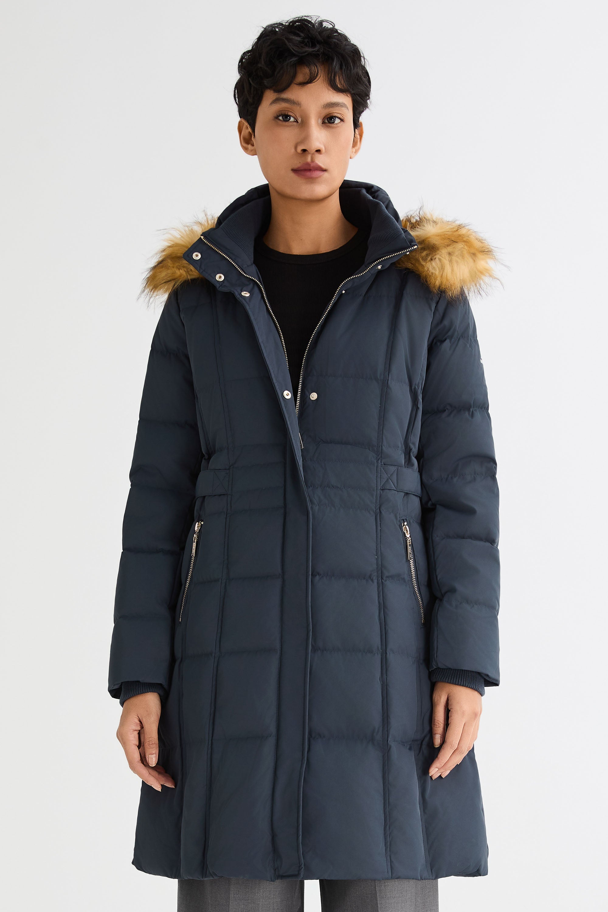Long Faux Fur Hooded Down Coat