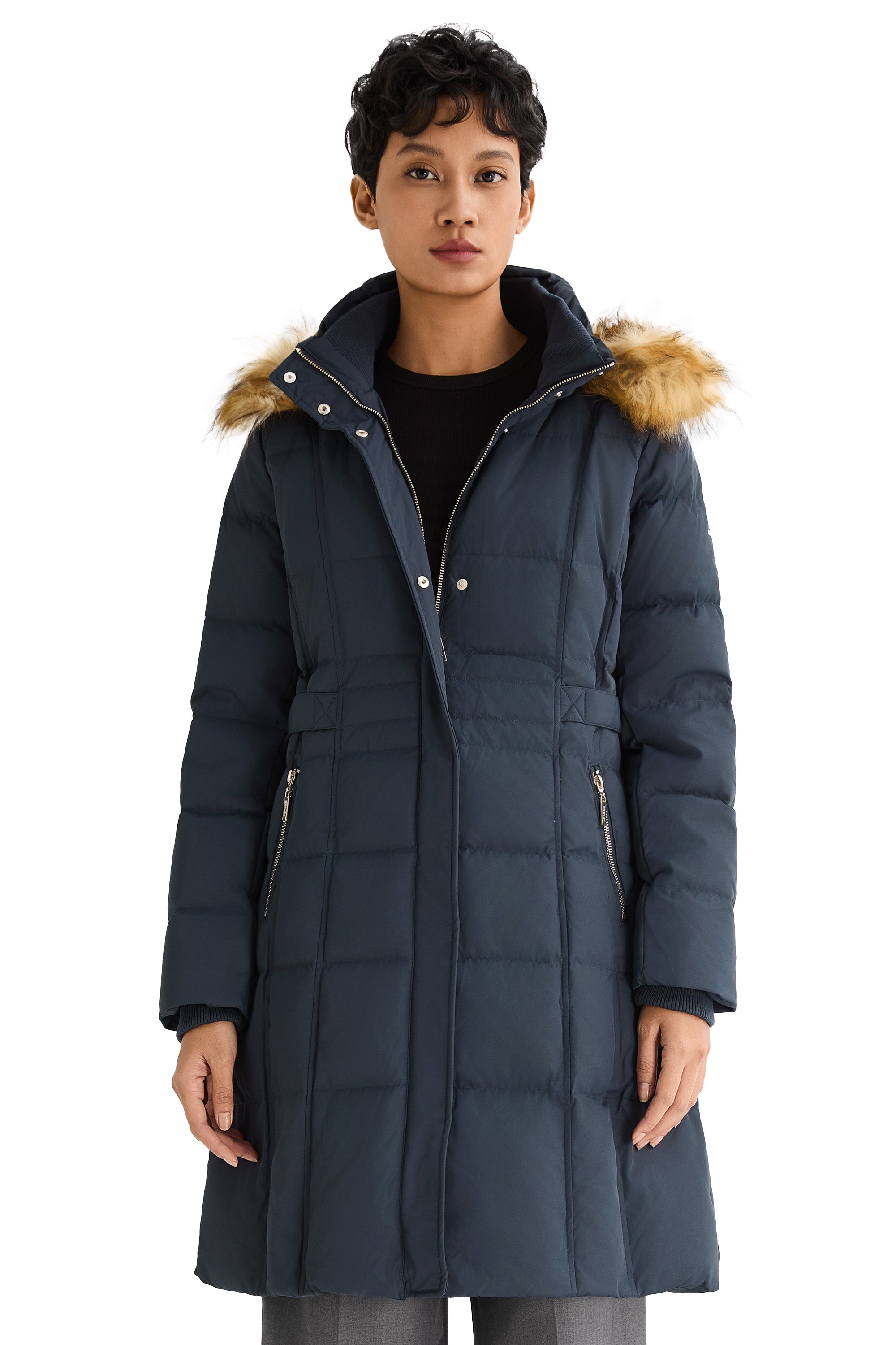 Long Faux Fur Hooded Down Coat