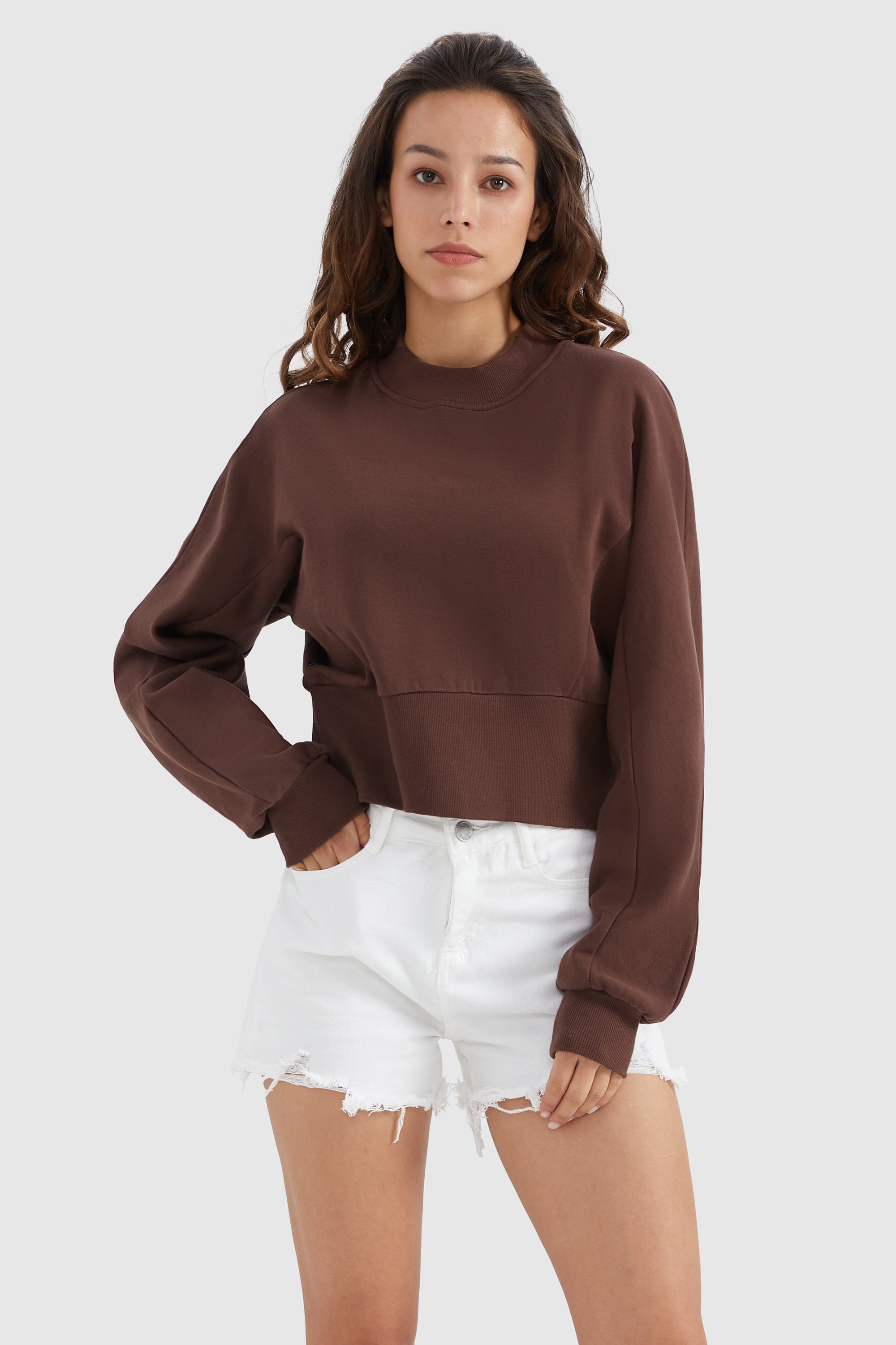 Crewneck Drop Shoulder Cropped Sweatshirt