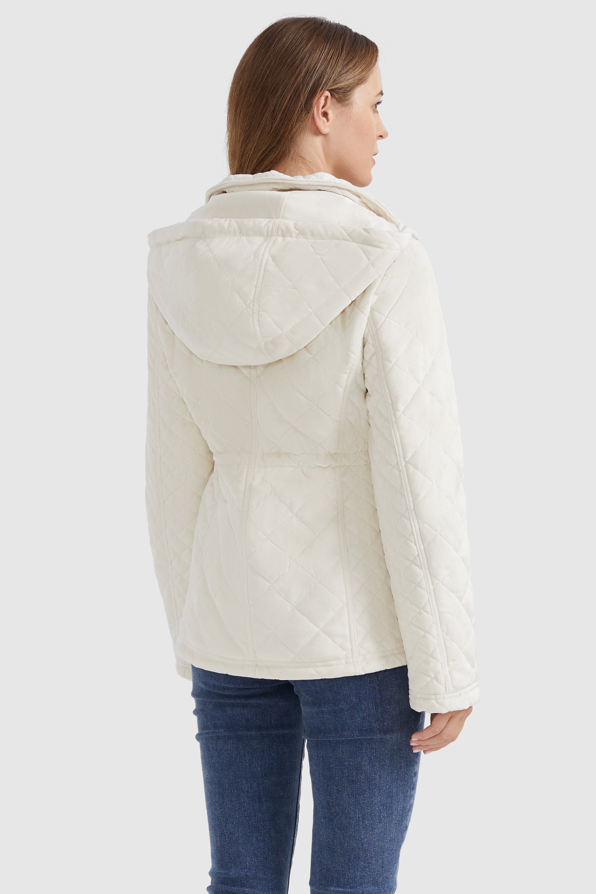 Diamond Quilted Drawstring Waist Winter Coat