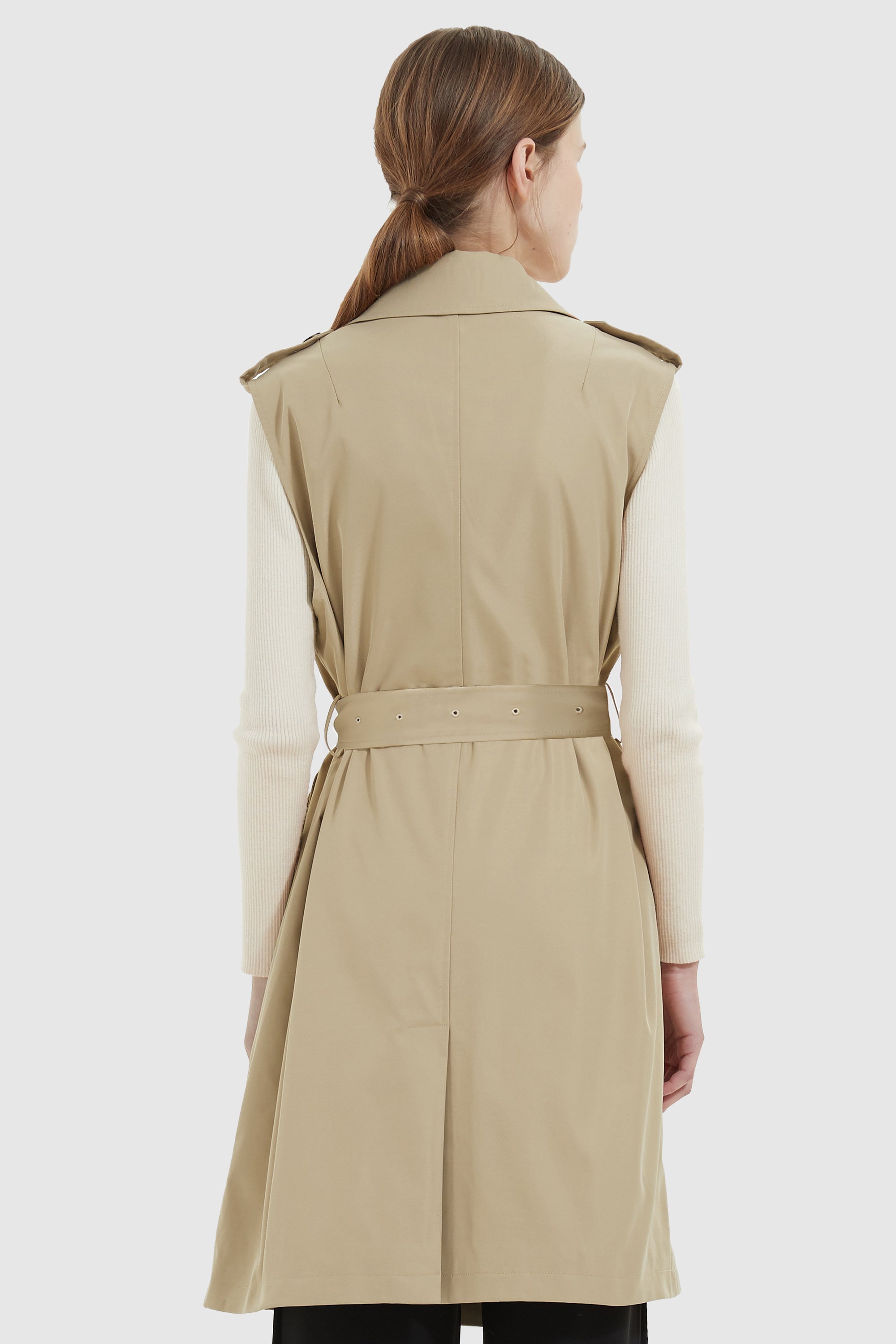 Double-Breasted Belted Vest Trench