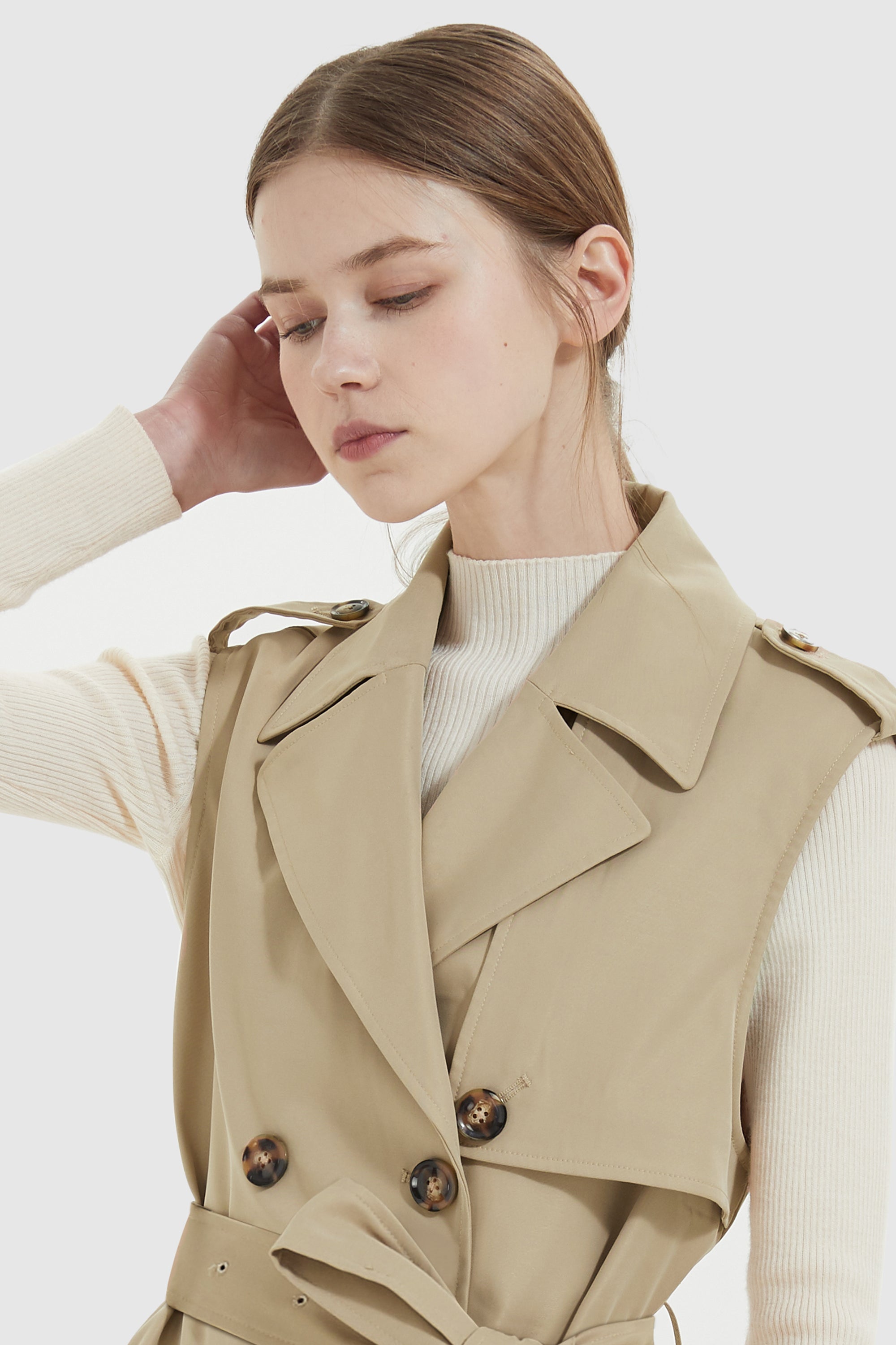 Double-Breasted Belted Vest Trench