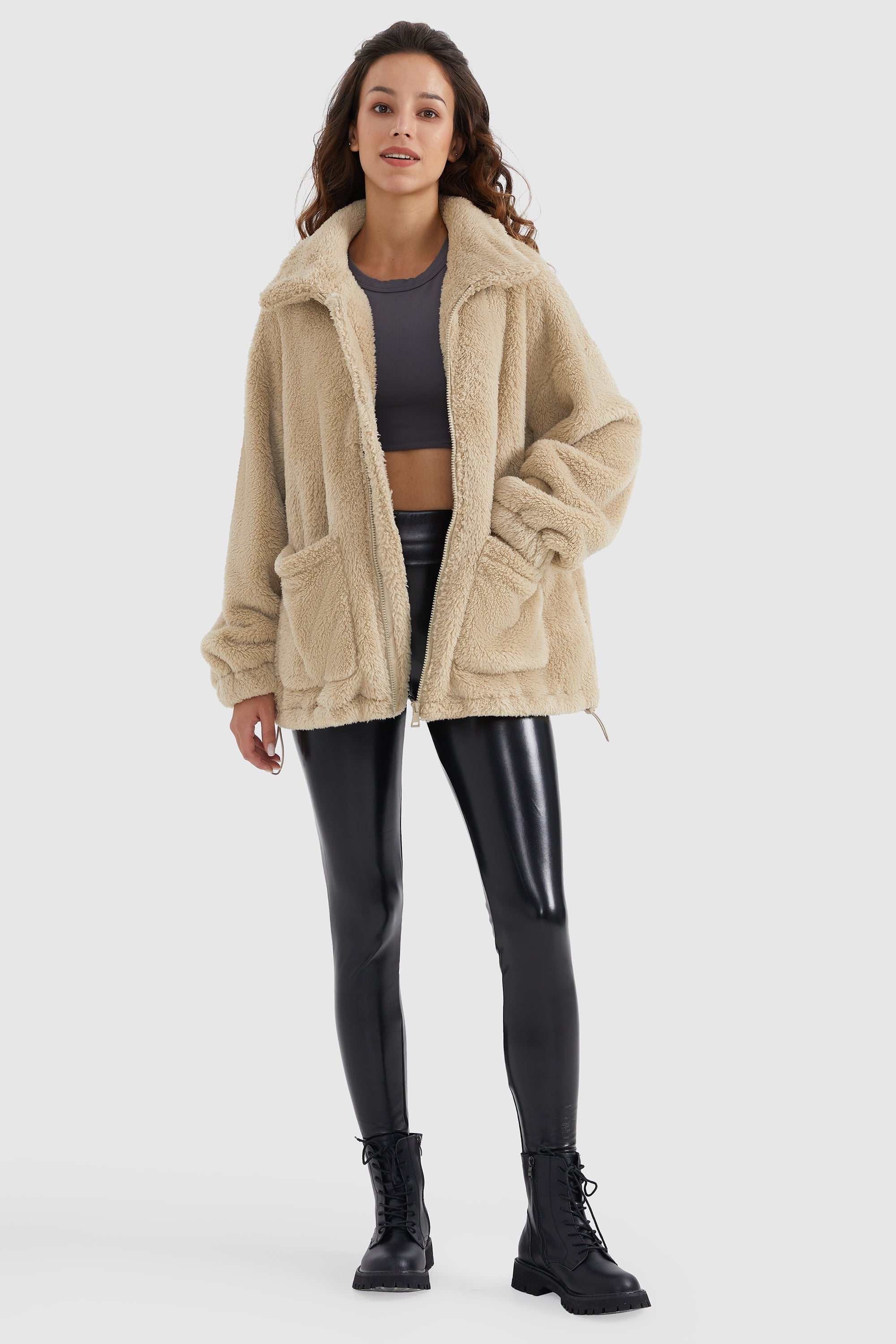 Drawstring Hem Fleece Zip-Up